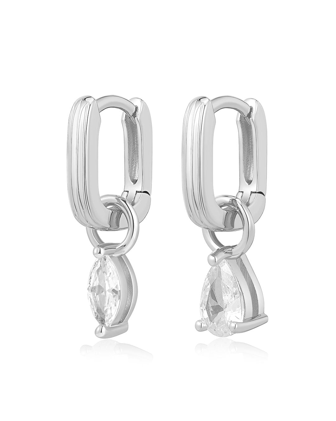 Luv Aj - Mini Ridged Chain Link Stone Huggies - Silver