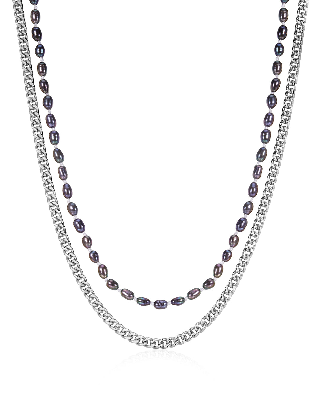 Luv Aj - The Pearl Chain Necklace Set - Silver