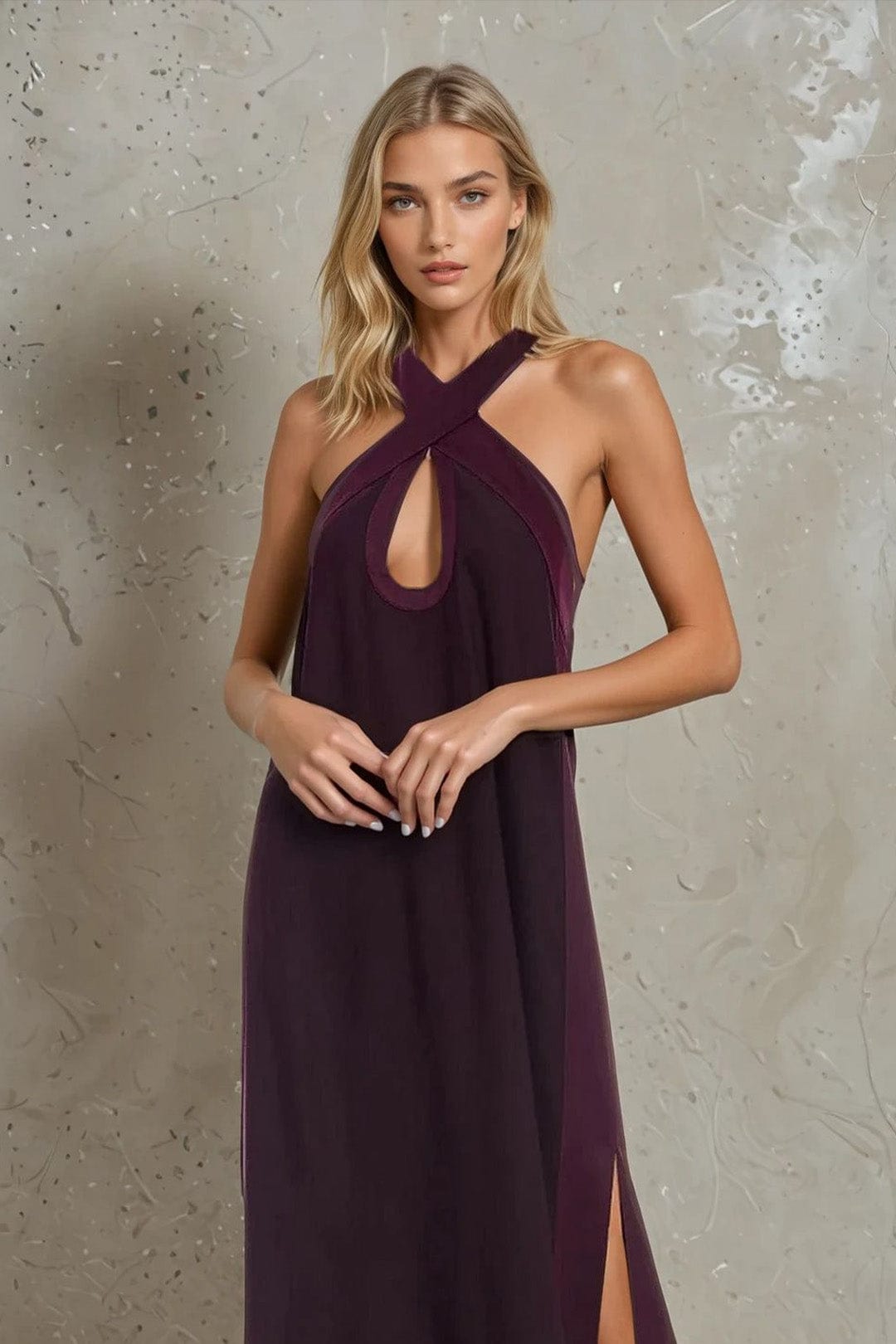 One33 Social - The Liana Halter Gown - Plum -