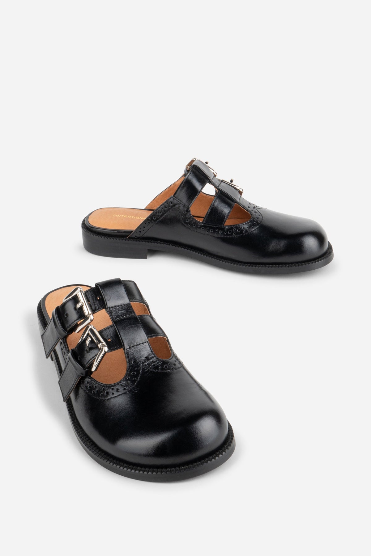 Intentionally Blank - Varsity Brogue Mule - BLACK OILED LEATHER