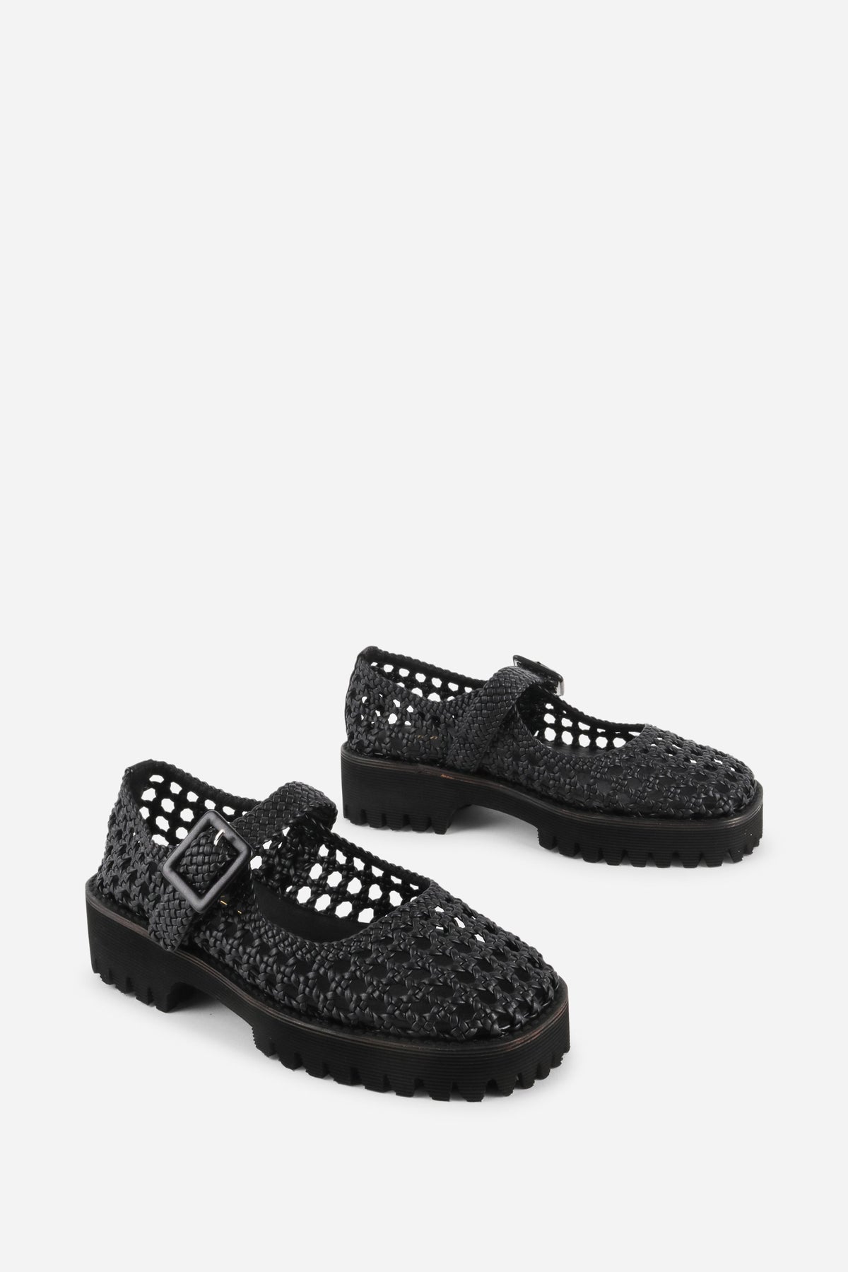 Intentionally Blank - Veronique Woven Mary Jane Flat - BLACK SYNTHETIC