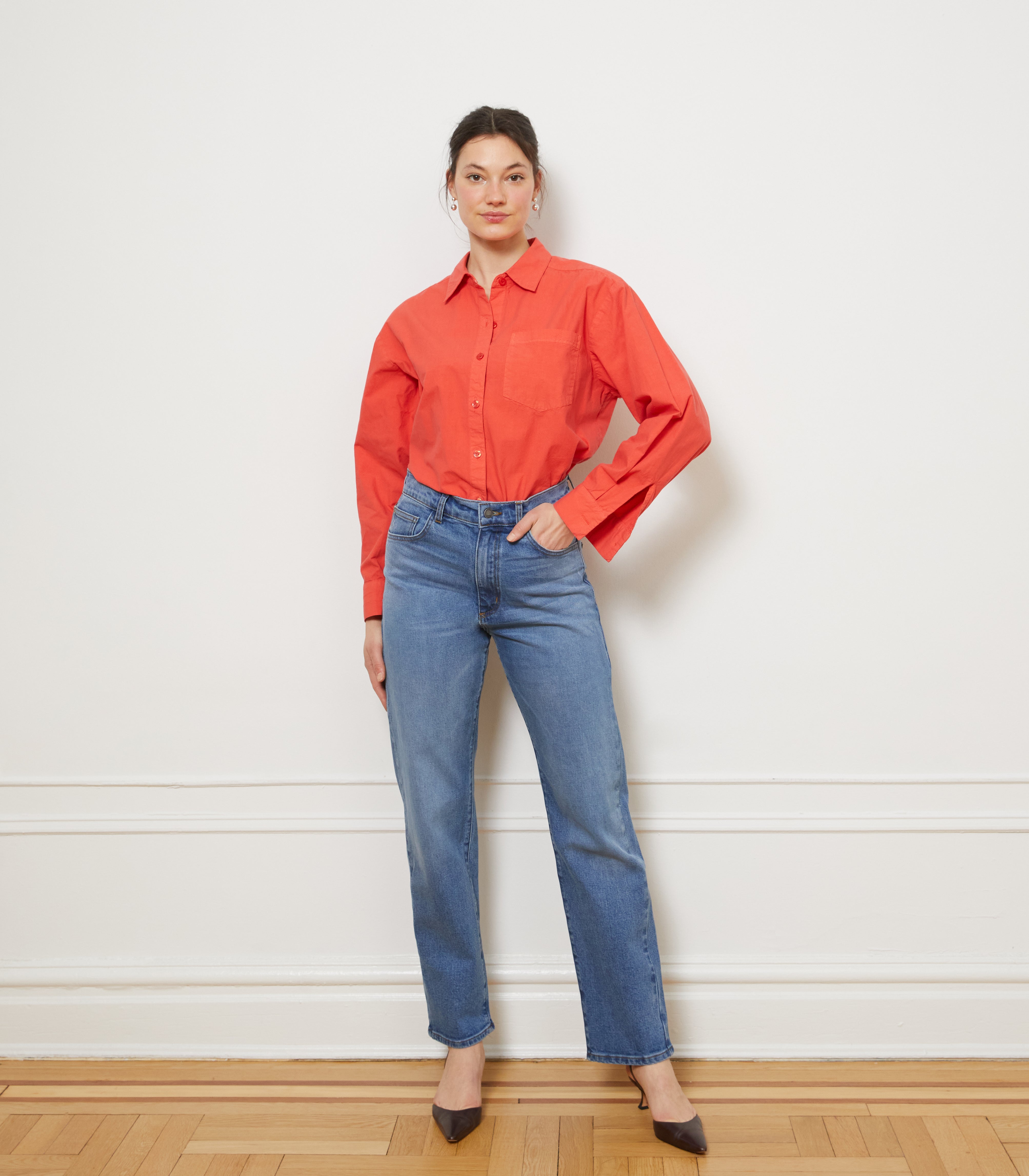 Offe Loup - Top - Diana Relaxed Button Up Shirt - Vermilion – offe market