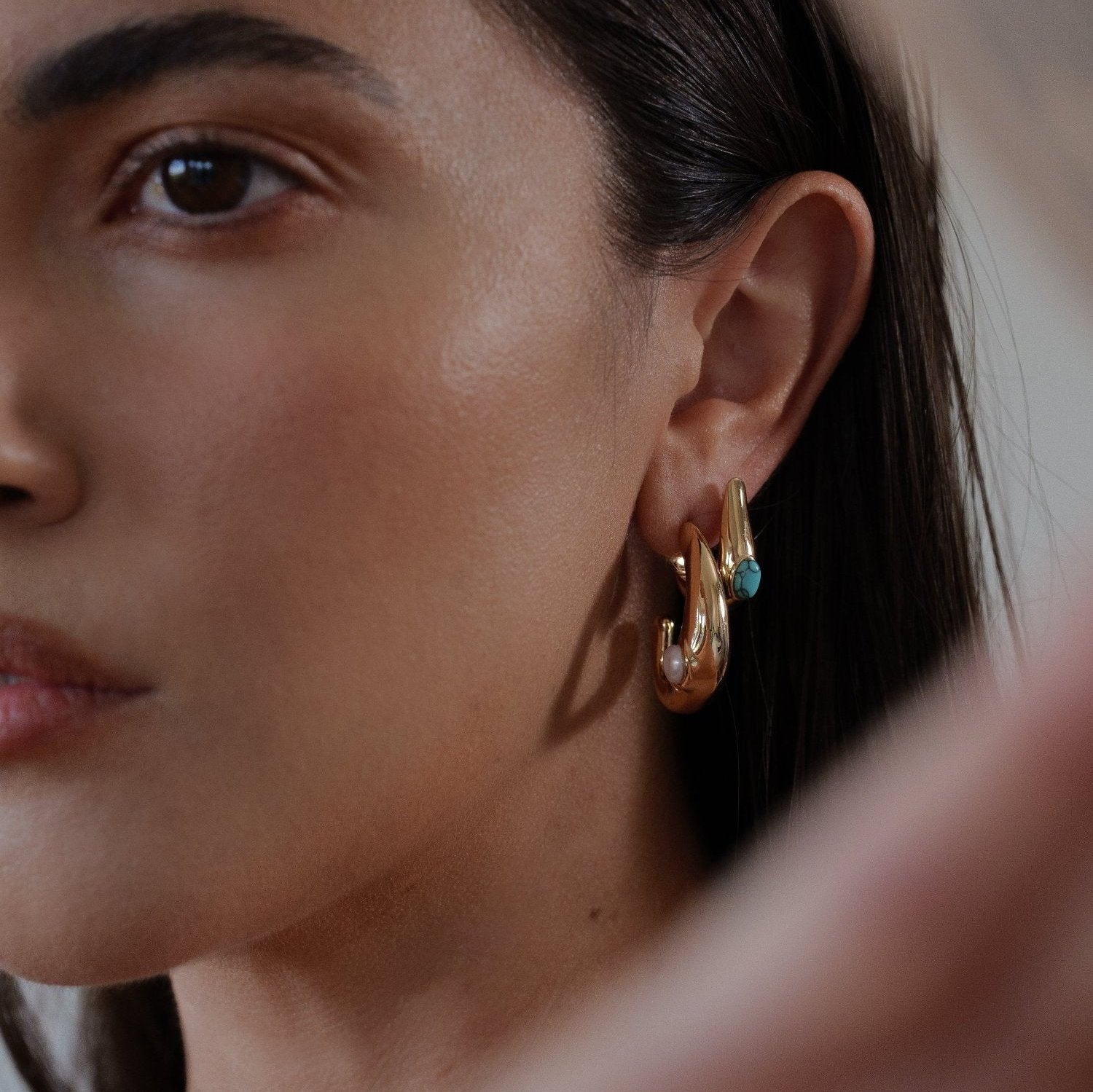 Leeada - Reve Gem Hoops - Turquoise/Gold -