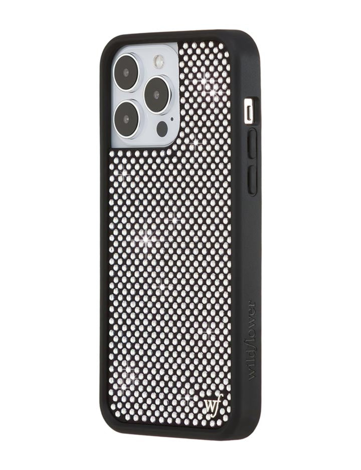 Wildflower iPhone case 14 Pro Max Rhinestone | White Sparkle Cute