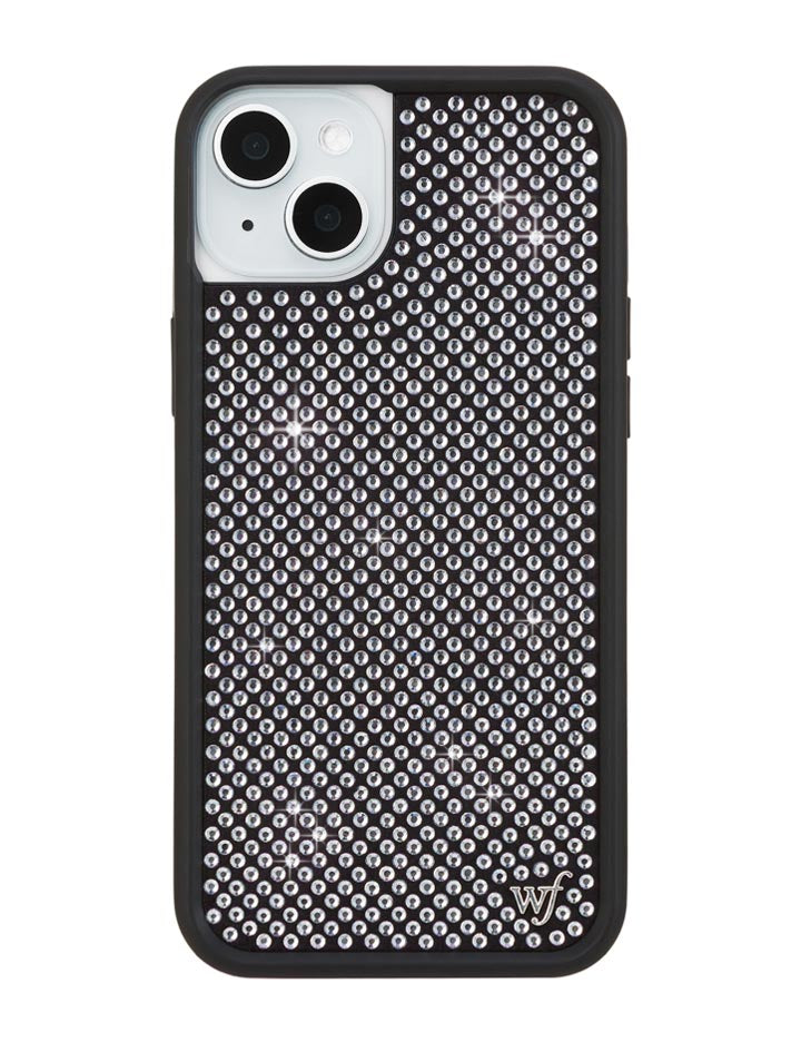 Wildflower iPhone case 15 Plus Rhinestone | White Sparkle Cute