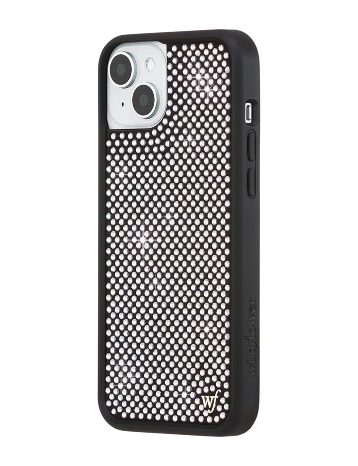 Wildflower iPhone case 15 Plus Rhinestone | White Sparkle Cute