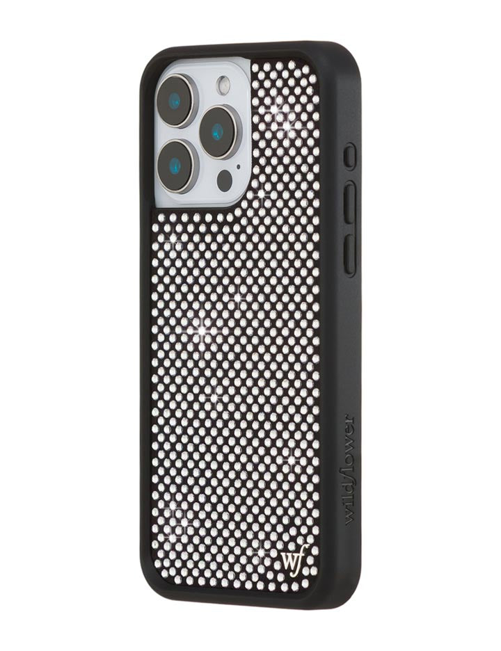 Wildflower iPhone case 15 Pro Max Rhinestone | White Sparkle Cute