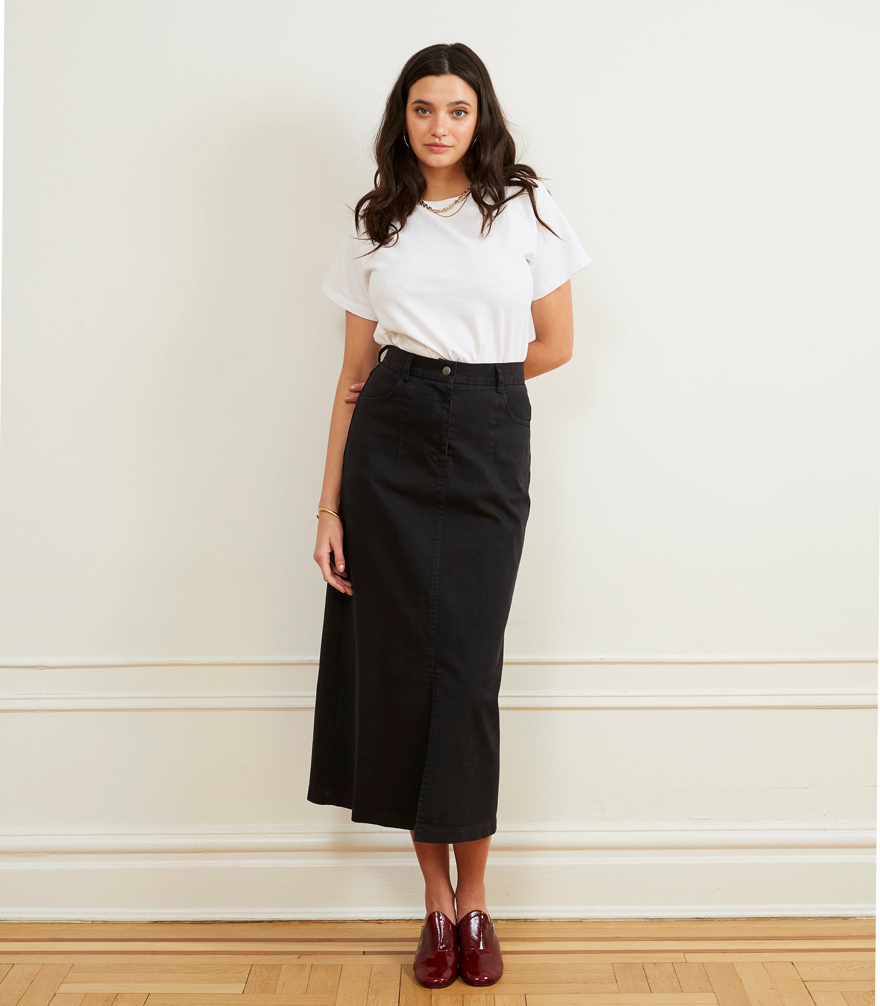 Loup - Monica Denim Midi Skirt - Black -