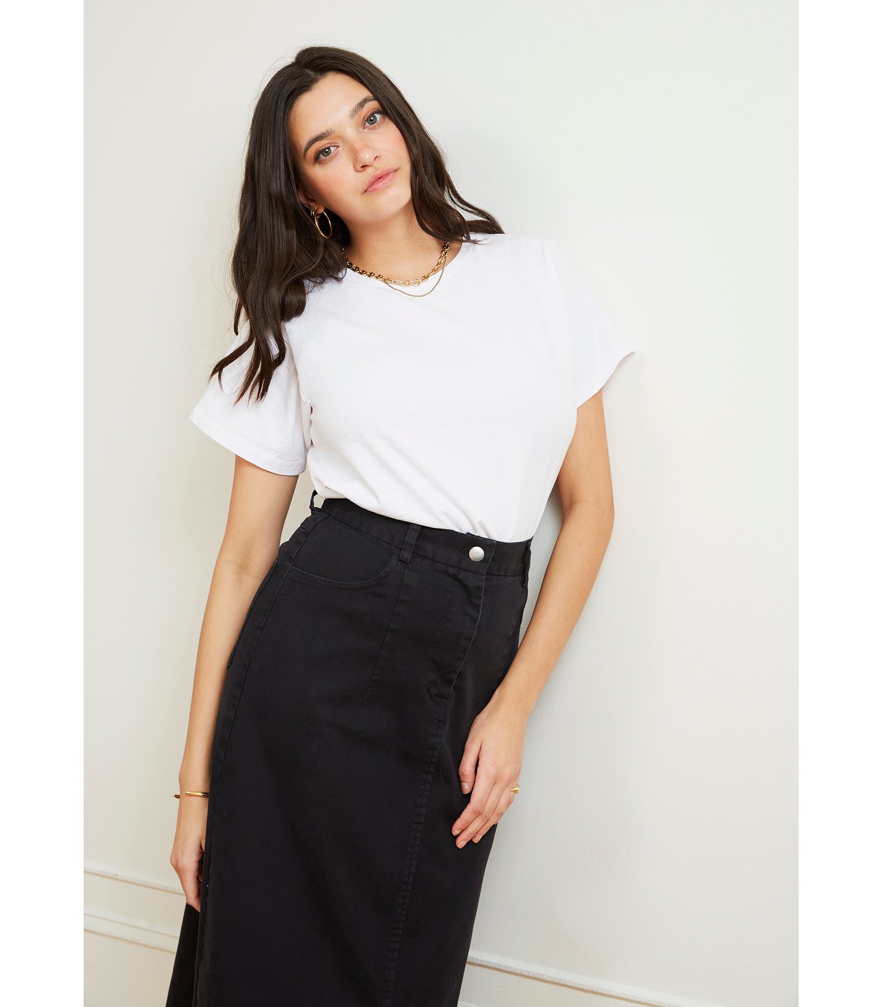 Loup - Monica Denim Midi Skirt - Black -