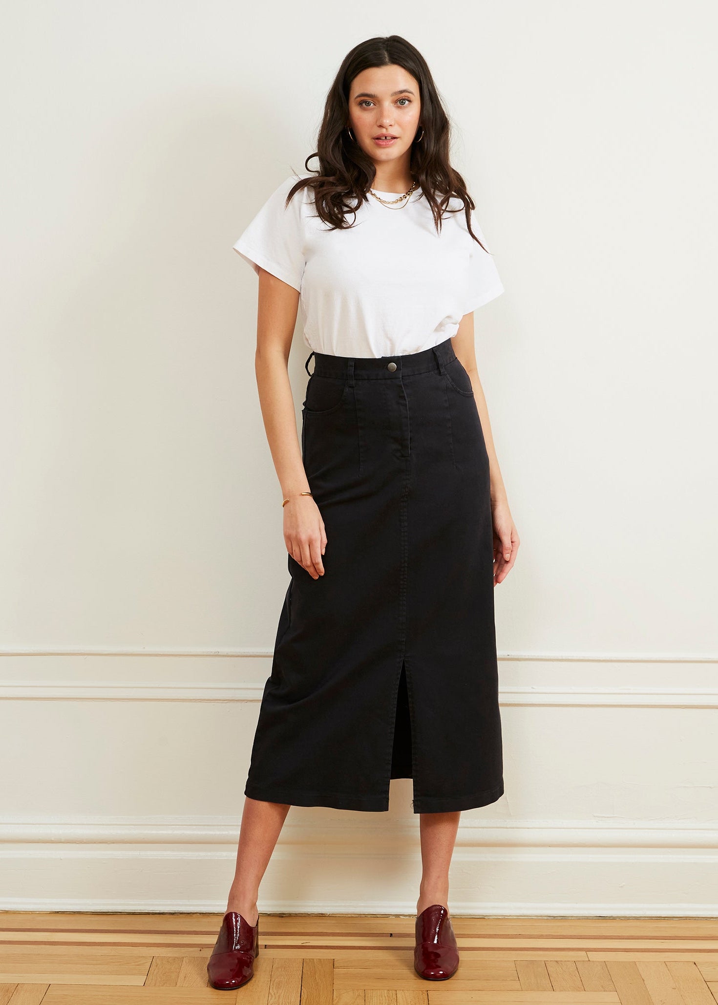 Loup - Monica Denim Midi Skirt - Black -