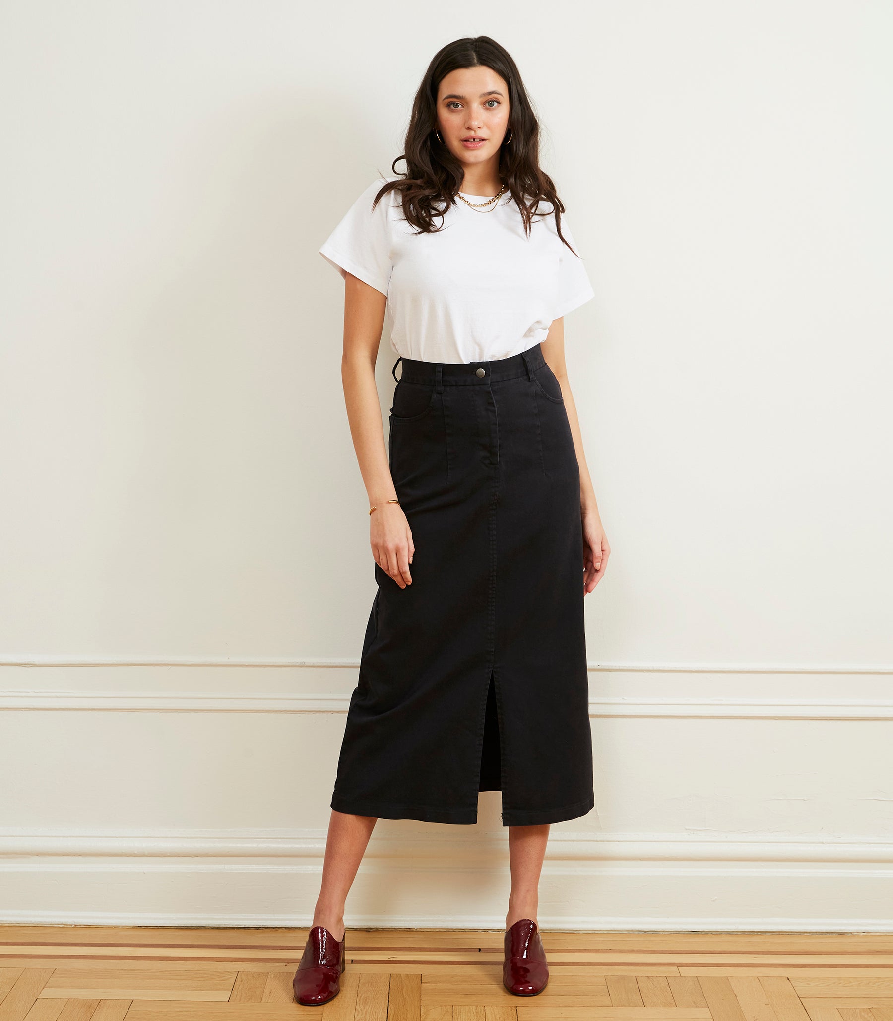 Loup - Monica Denim Midi Skirt - Black -