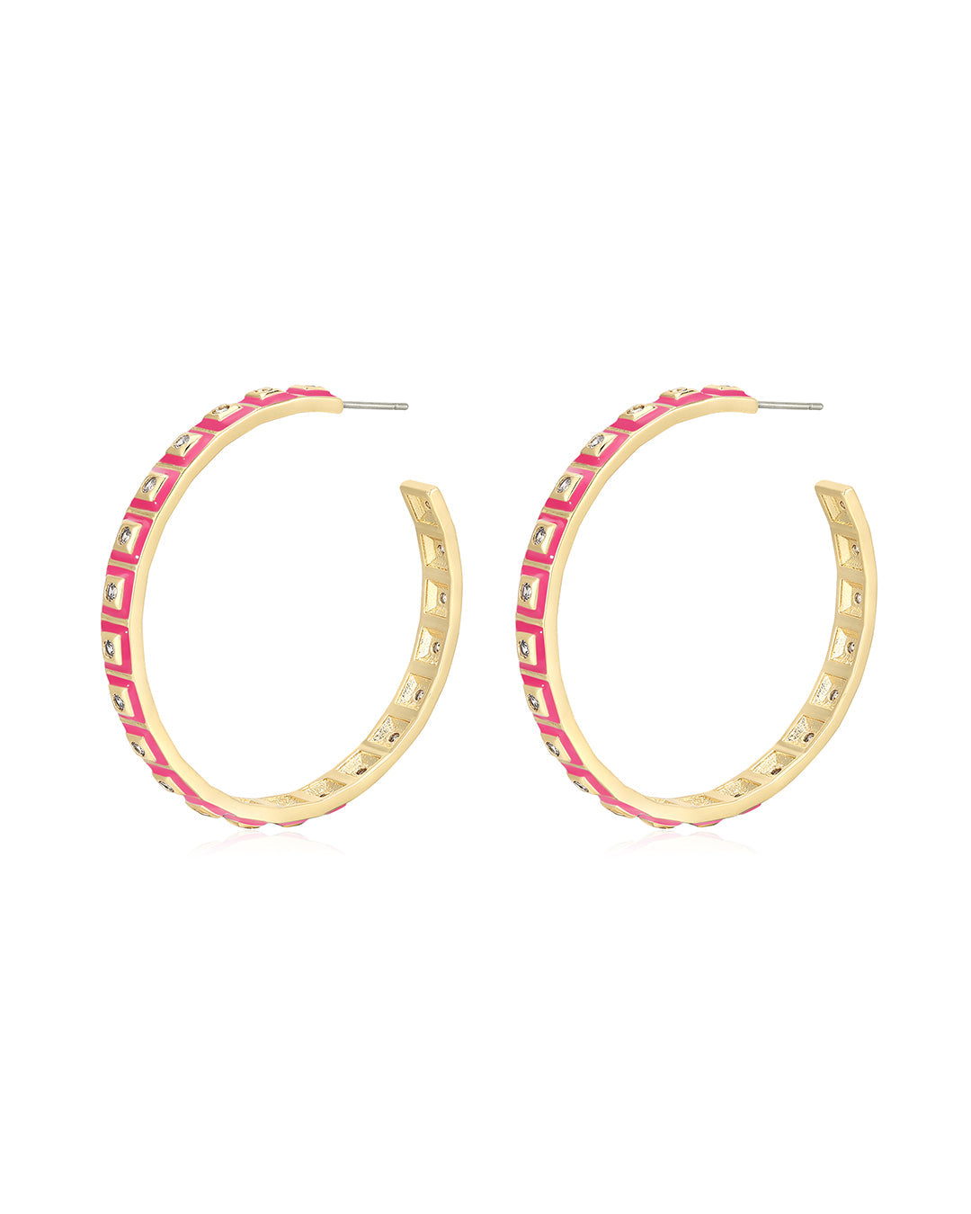 Luv Aj - XL Pyramid Stud Hoops - Hot Pink/Gold -