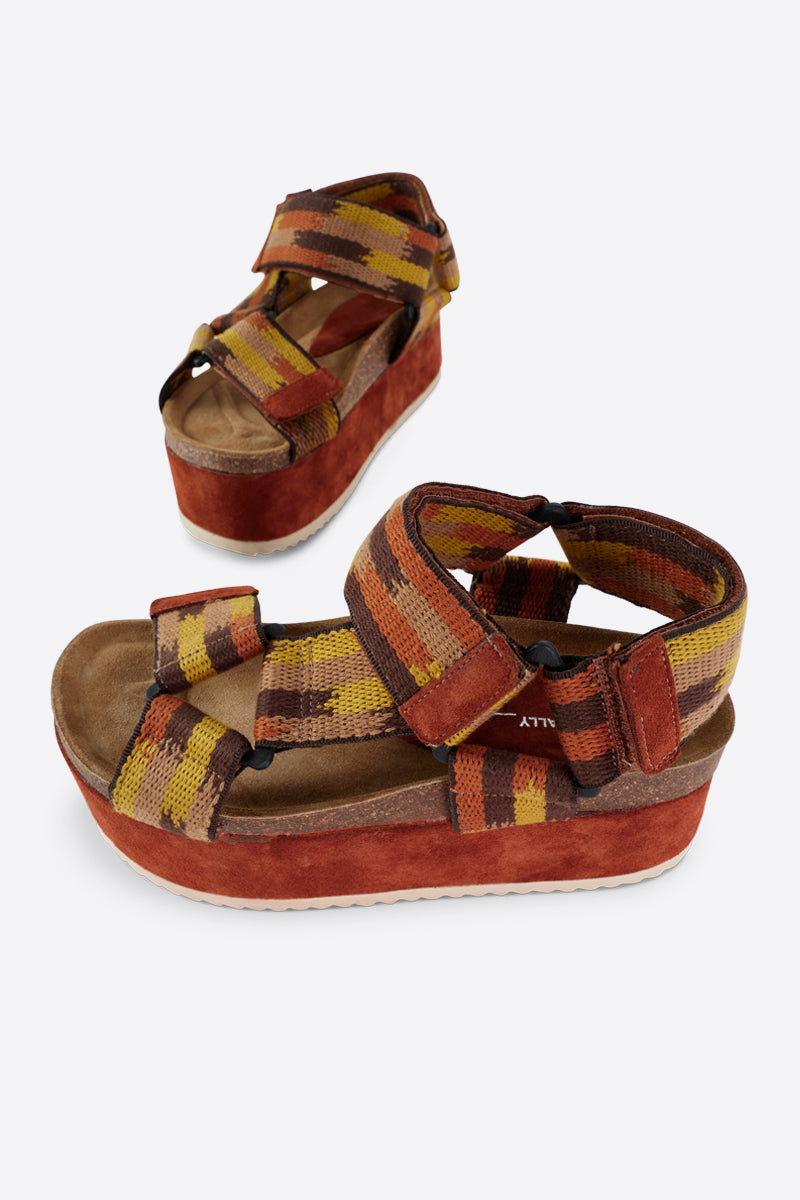 Intentionally Blank - Zona Platform Sandal - CHESTNUT TEXTILE SUEDE COMBO