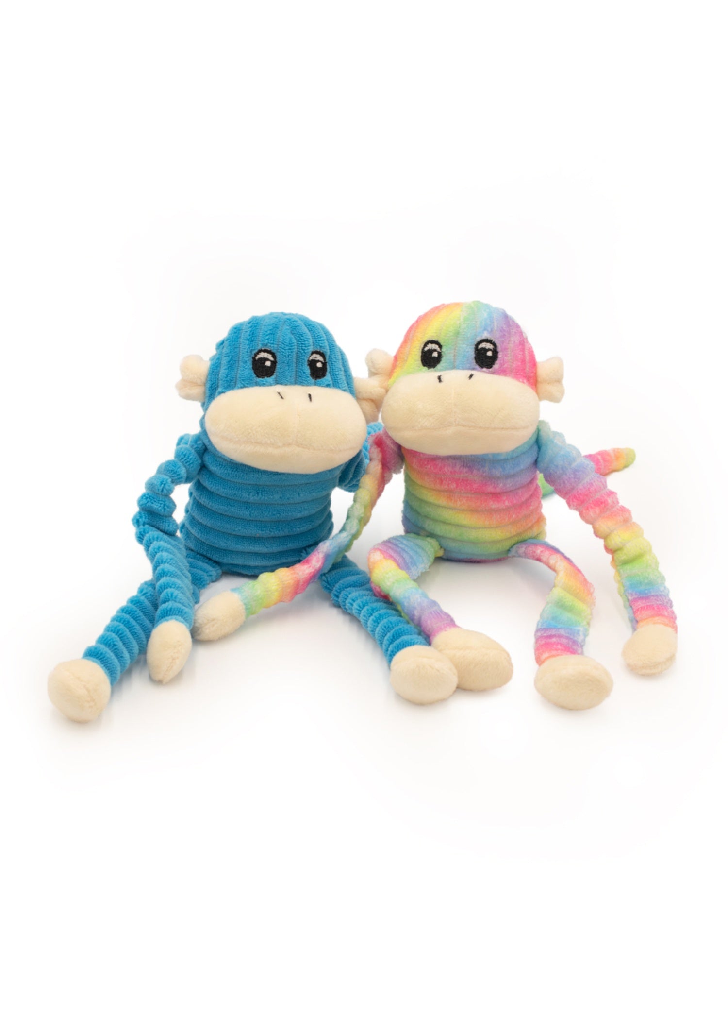 Zippy Paws - Spencer the Crinkle Monkey 2-Pack - Small Rainbow and Blue -
