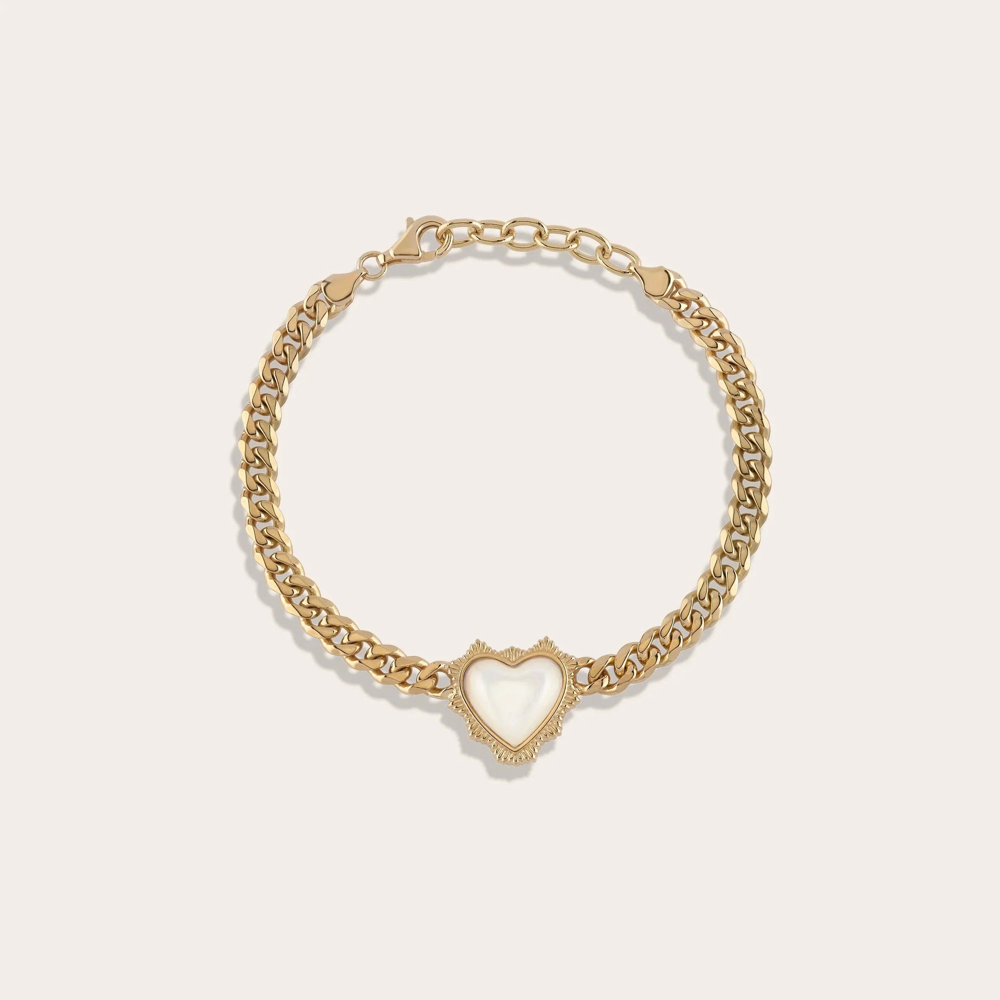 Awe Inspired - Mother of Pearl Heart Cuban Bracelet - 14K Yellow Gold Vermeil