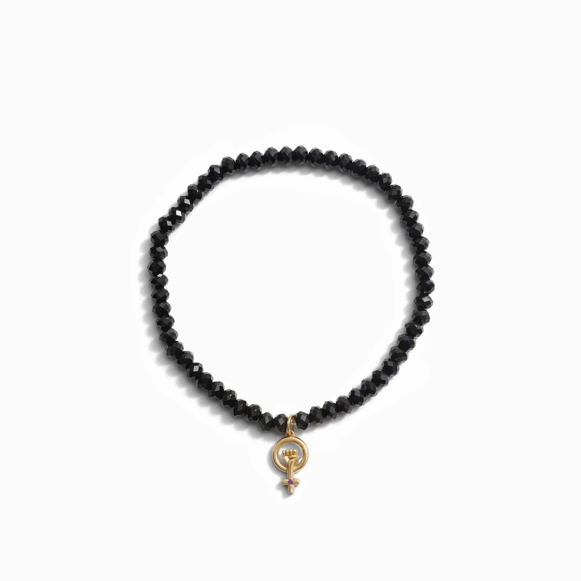 Awe Inspired - Woman Power Onyx Beaded Bracelet - 14K Yellow Gold Vermeil