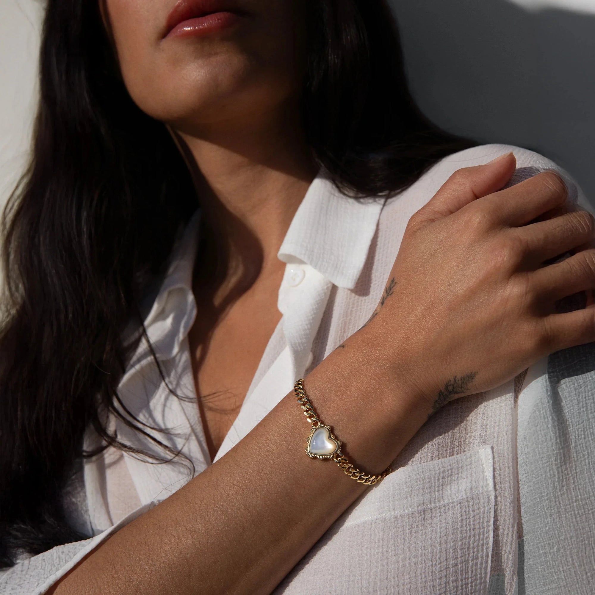 Awe Inspired - Mother of Pearl Heart Cuban Bracelet -