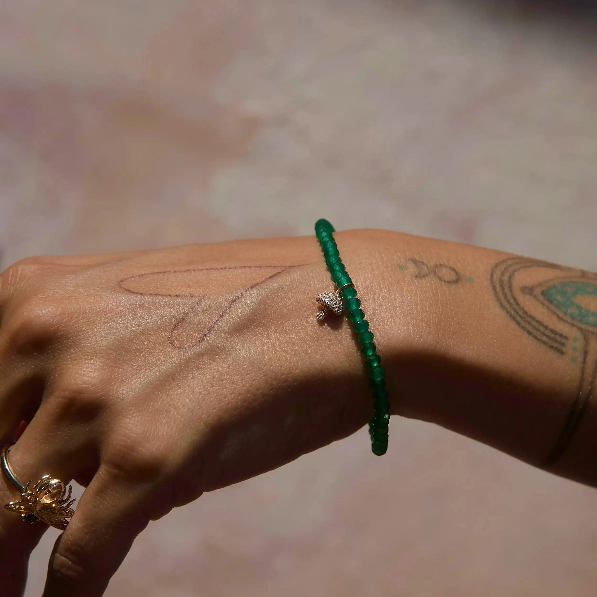 Awe Inspired - Mushroom Green Onyx Beaded Bracelet -
