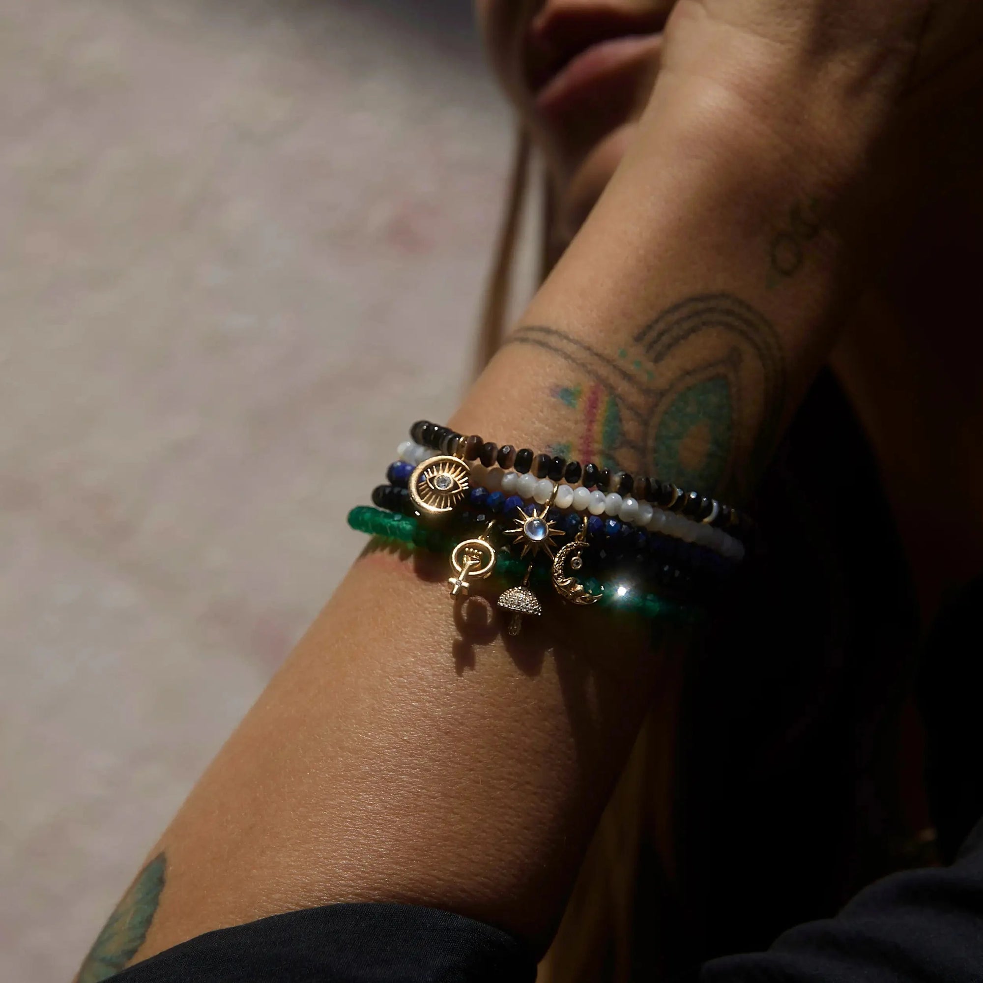 Awe Inspired - Mushroom Green Onyx Beaded Bracelet -
