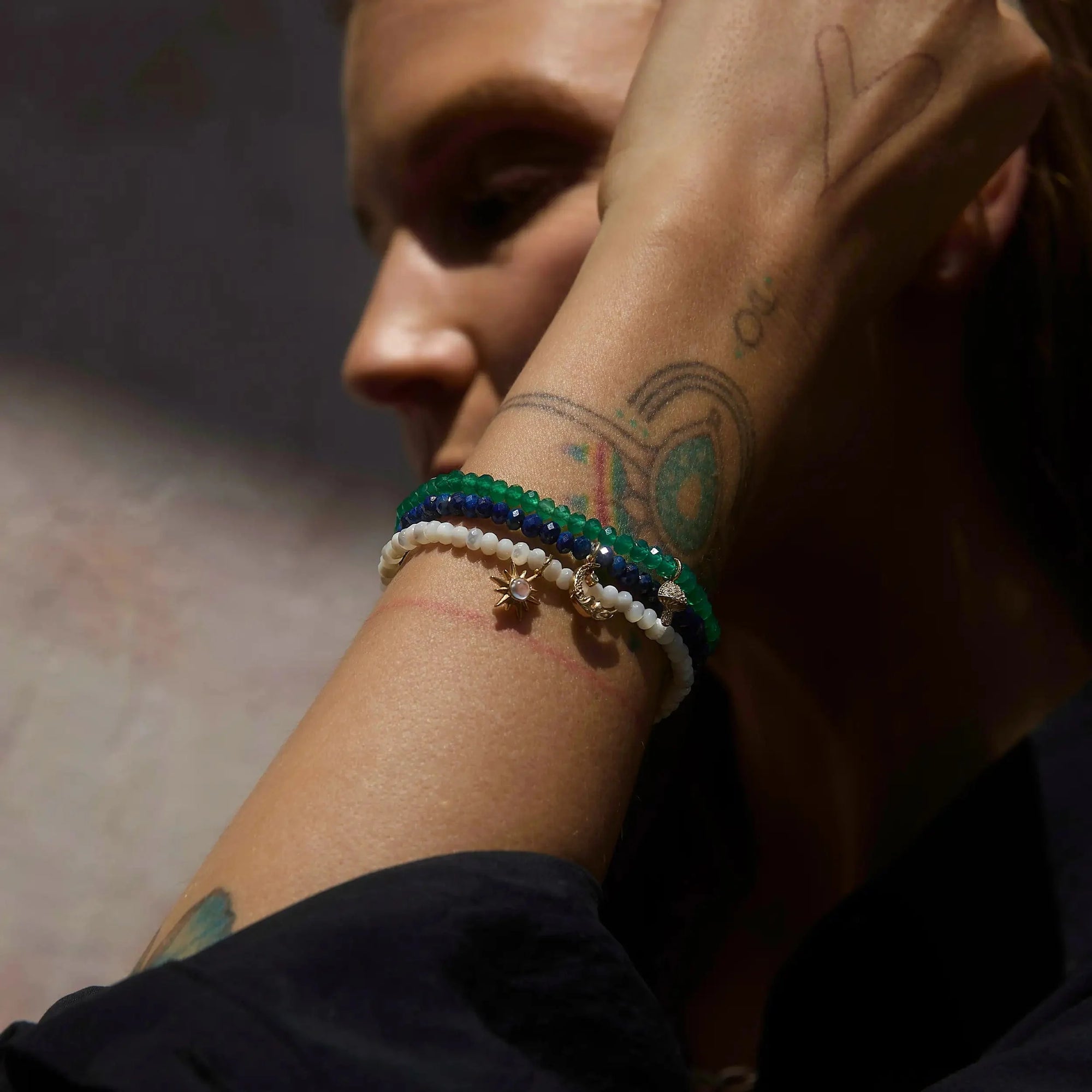 Awe Inspired - Mushroom Green Onyx Beaded Bracelet -