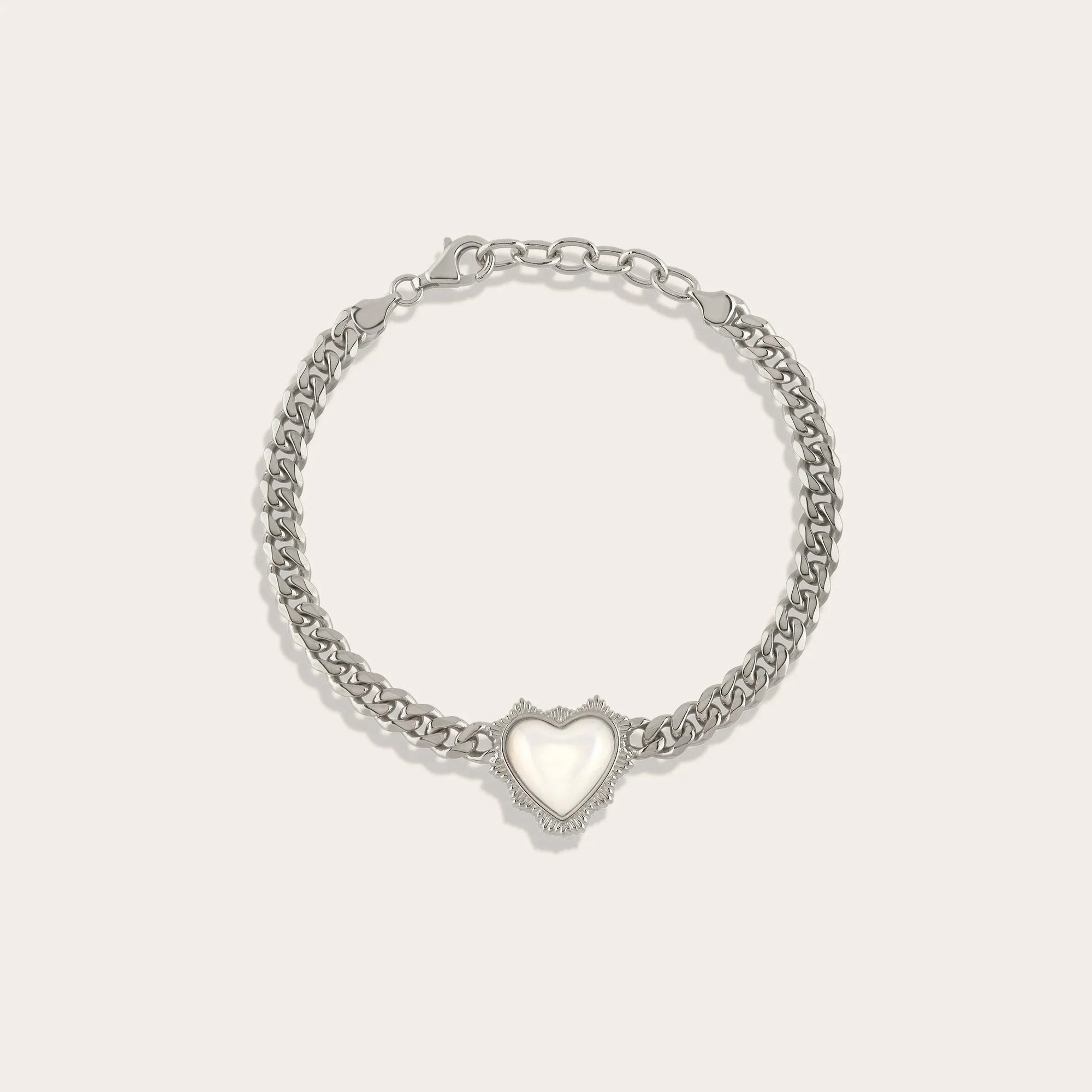 Awe Inspired - Mother of Pearl Heart Cuban Bracelet - 925 Sterling Silver