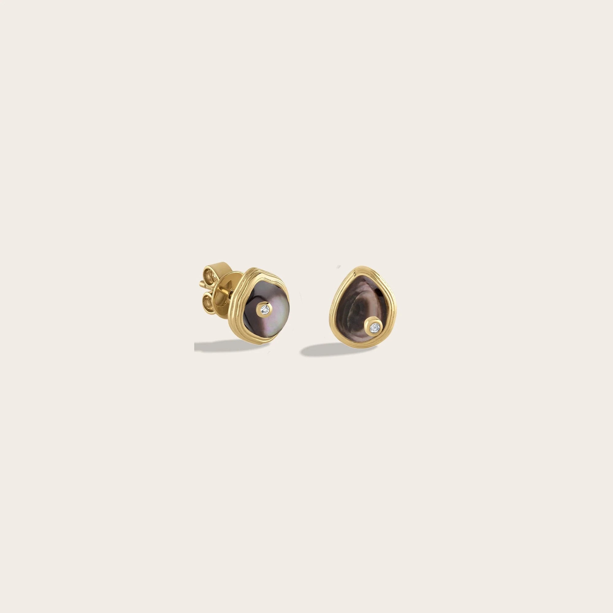 Awe Inspired - Organic Pearl Gemstone Studs - 14K Yellow Gold Vermeil Black Mother of Pearl