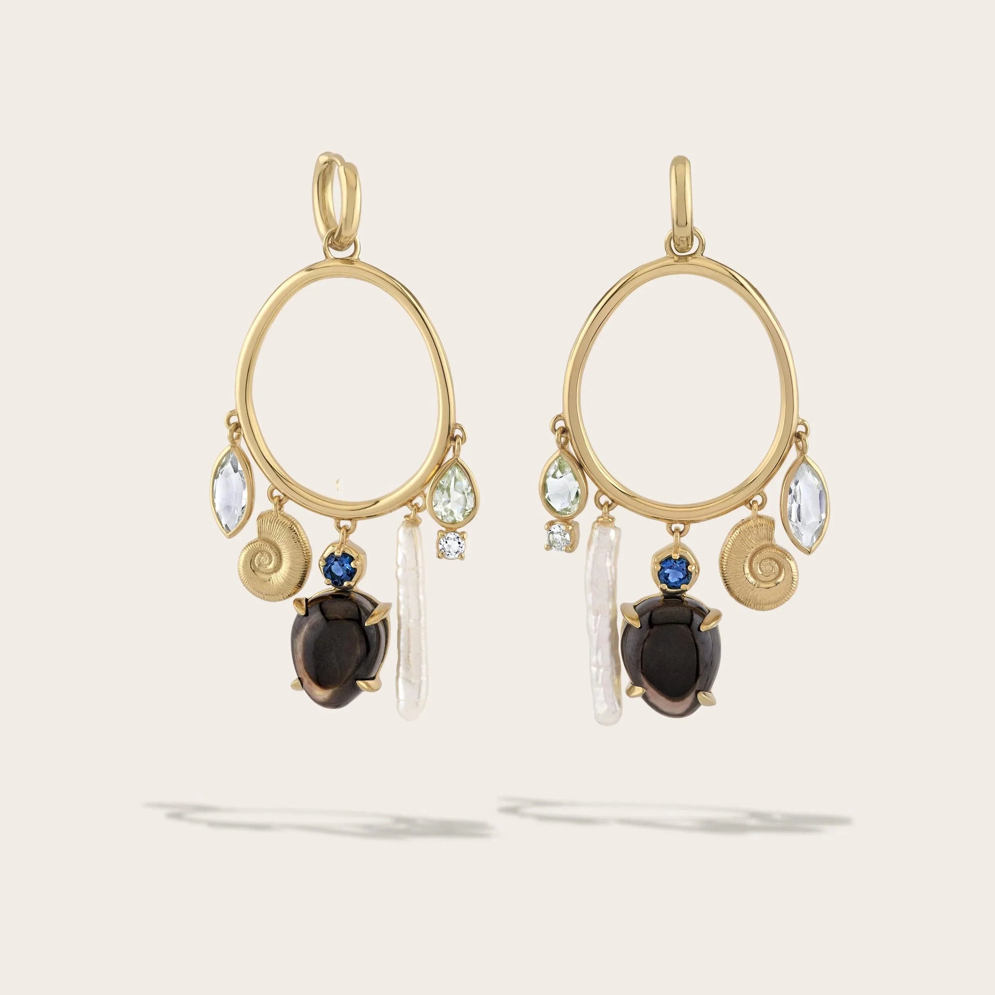 Awe Inspired - Deep Sea Gemstone Charm Hoops - 14K Yellow Gold Vermeil