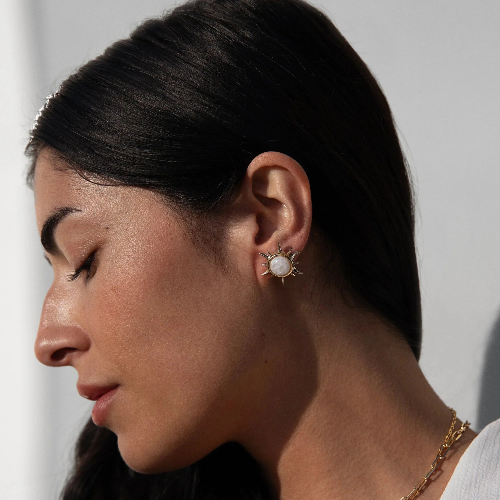 Awe Inspired - Moonstone Triple Moon Studs -
