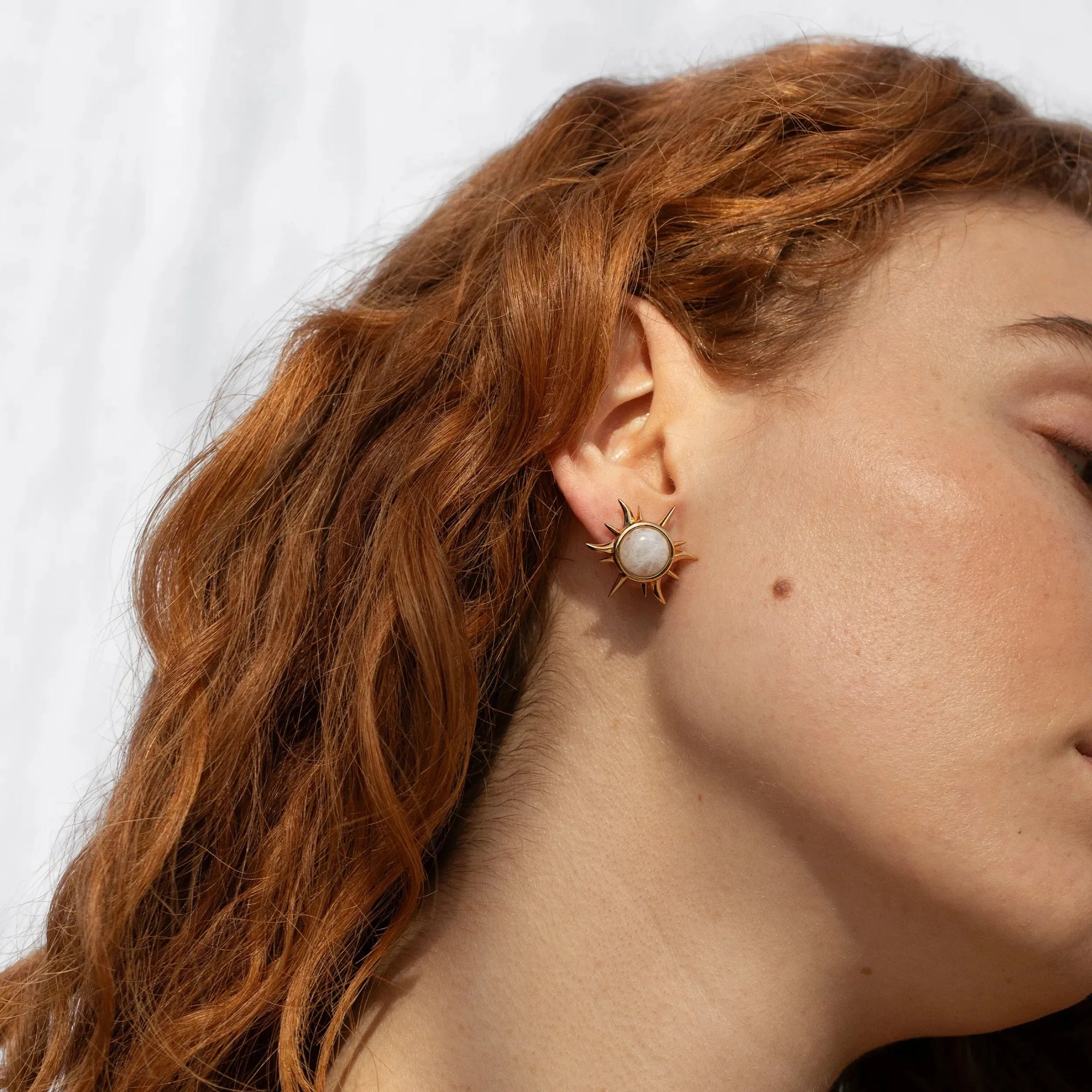 Awe Inspired - Moonstone Triple Moon Studs -
