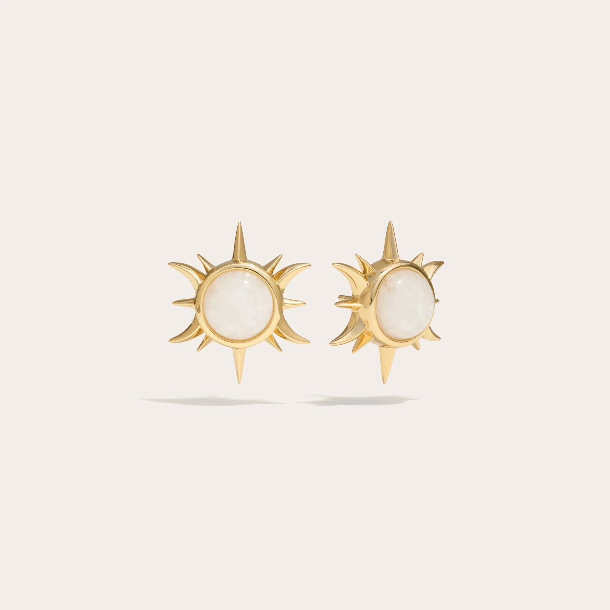 Awe Inspired - Moonstone Triple Moon Studs - 14K Yellow Gold Vermeil