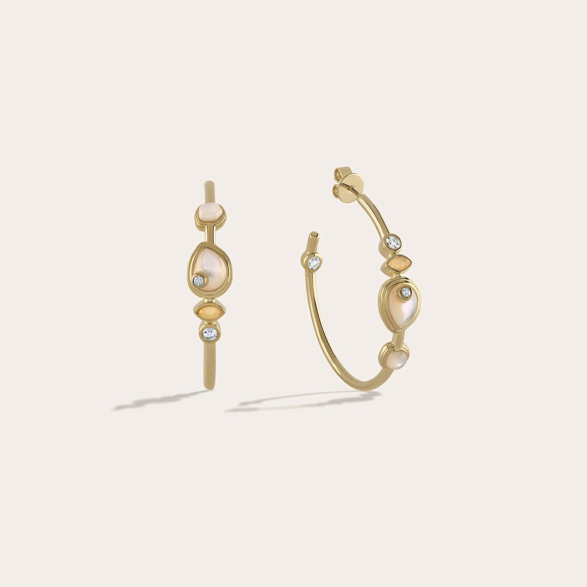 Awe Inspired - Organic Pearl Gemstone Hoops - 14K Yellow Gold Vermeil Mother of Pearl