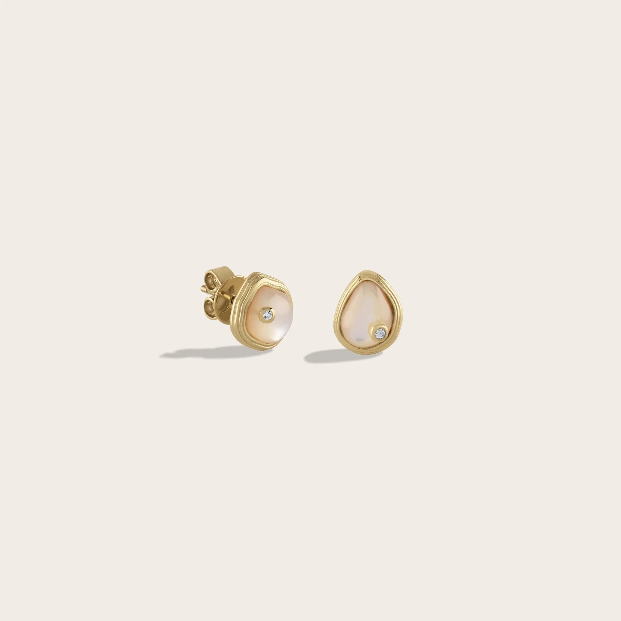 Awe Inspired - Organic Pearl Gemstone Studs - 14K Yellow Gold Vermeil Mother of Pearl