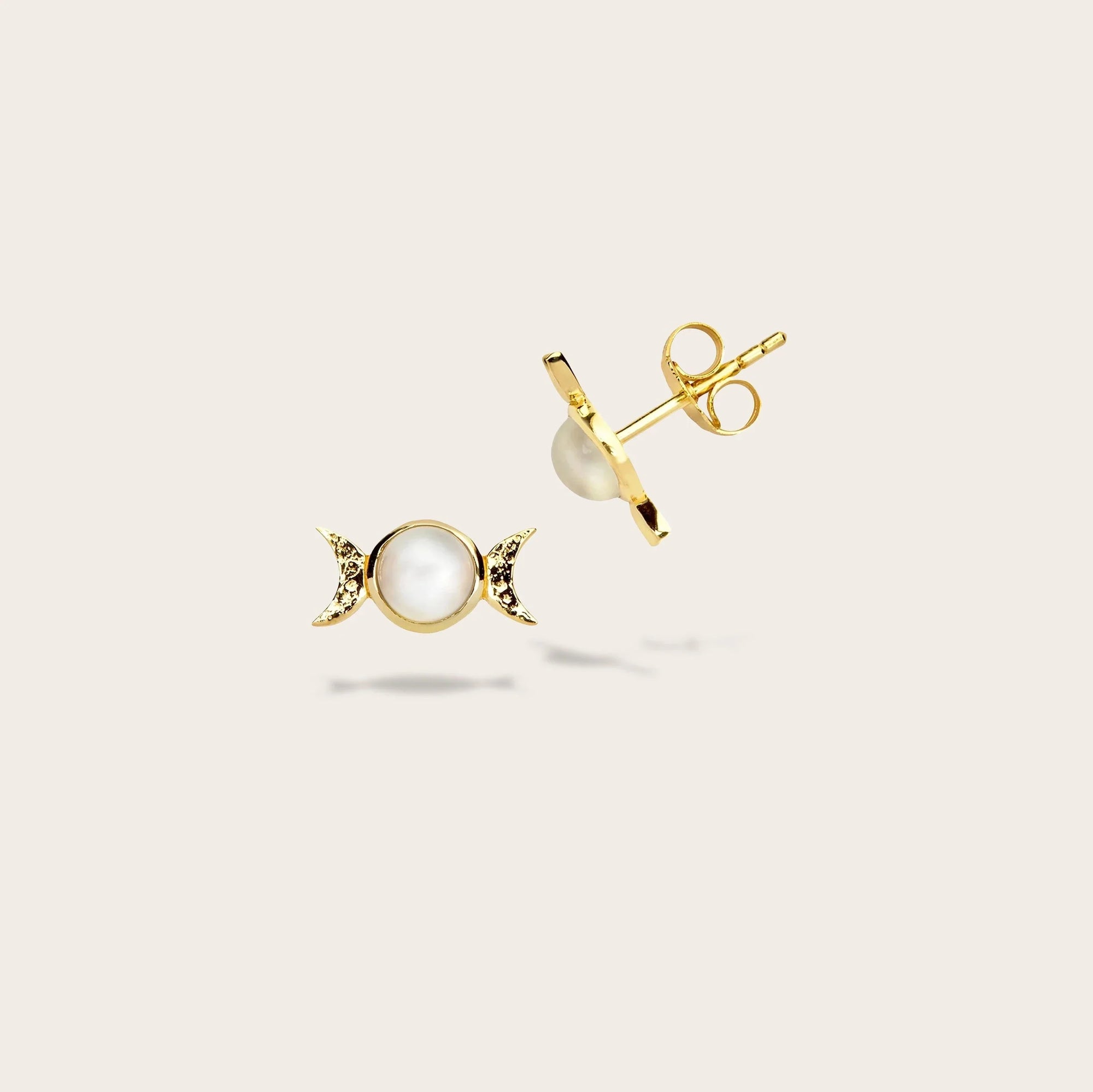 Awe Inspired - Mini Triple Moon Stud Earring - 14K Yellow Gold Vermeil Pair