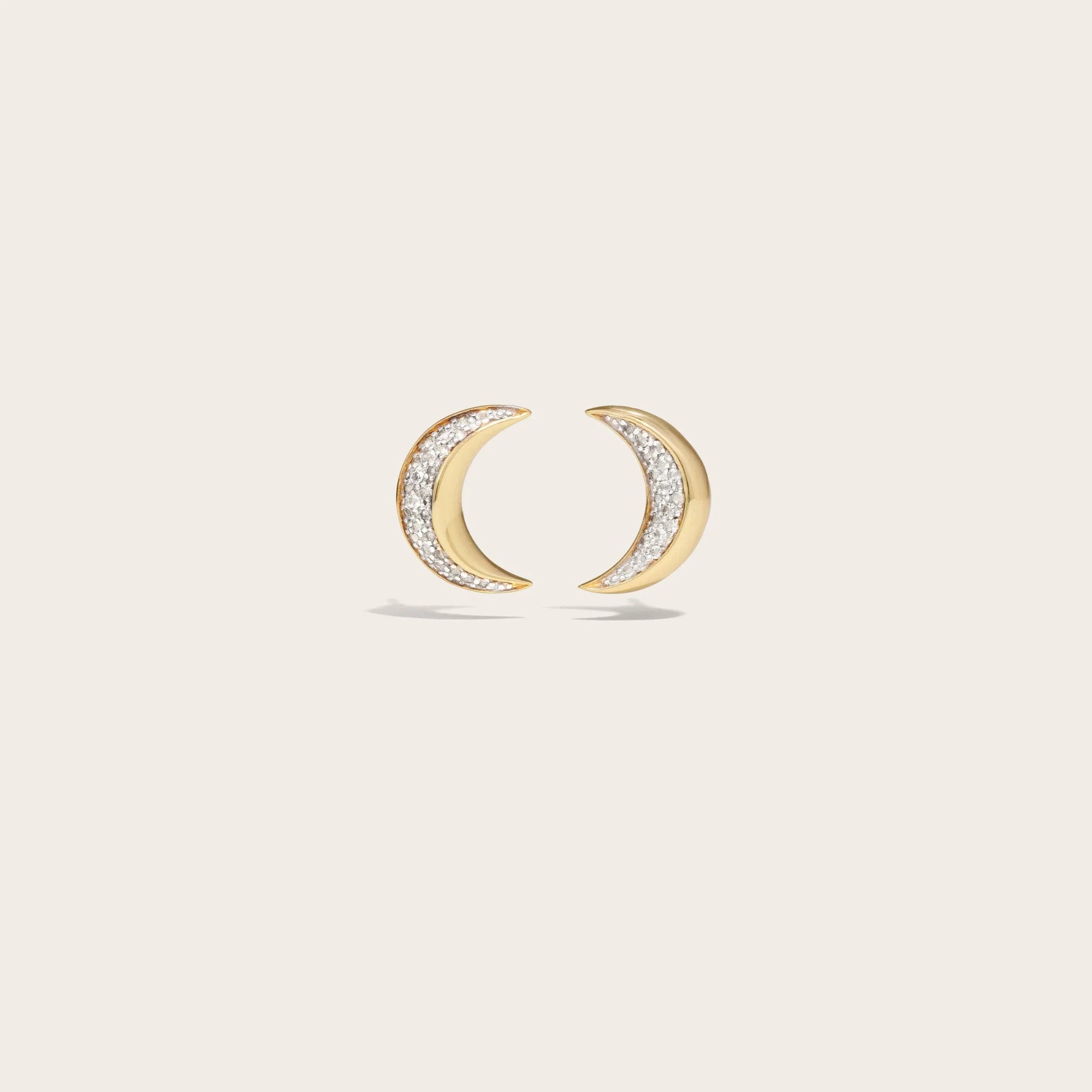 Awe Inspired - Pavé Moon Studs - 14K Yellow Gold Vermeil