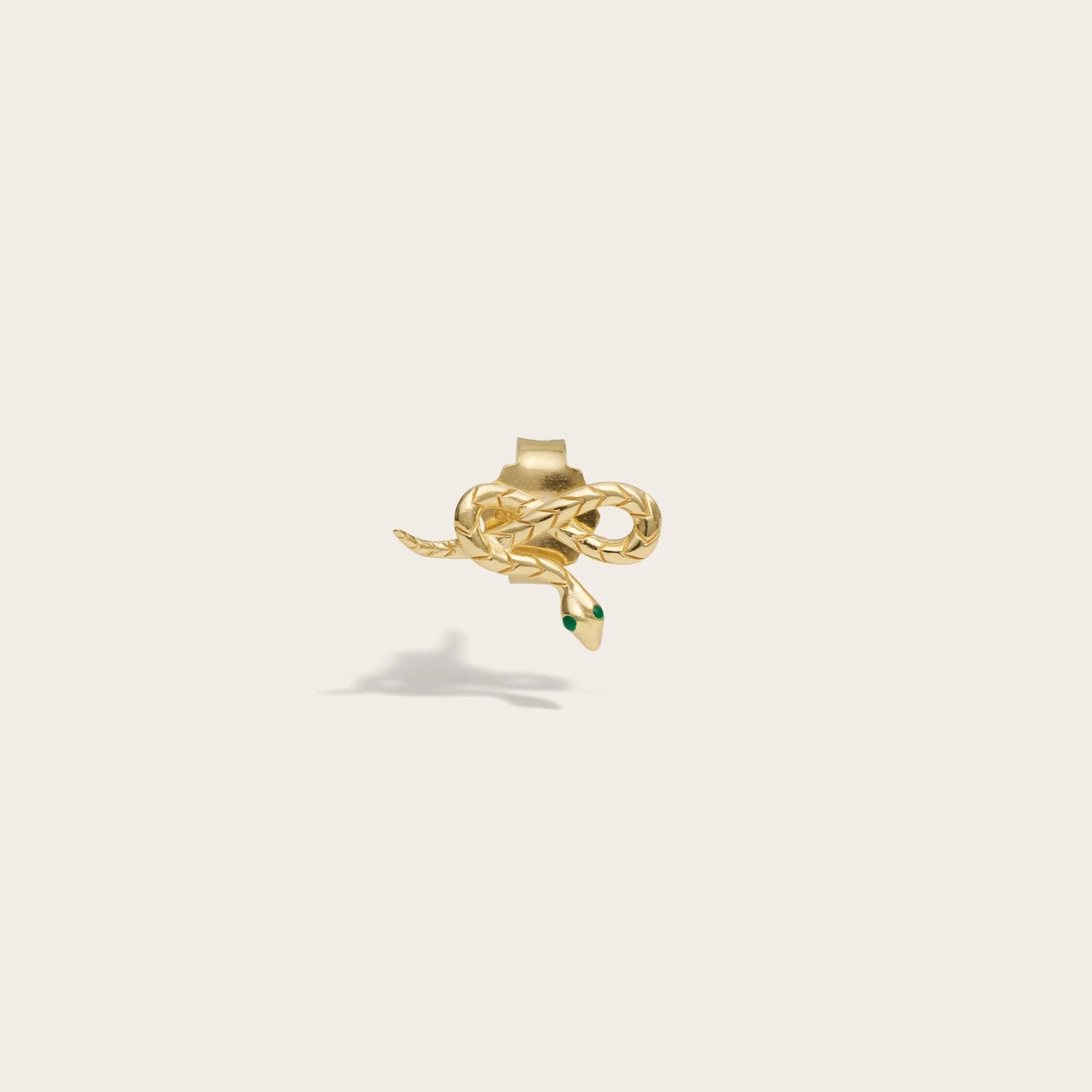 Awe Inspired - Emerald Eye Snake Studs - 14K Yellow Gold Vermeil Single