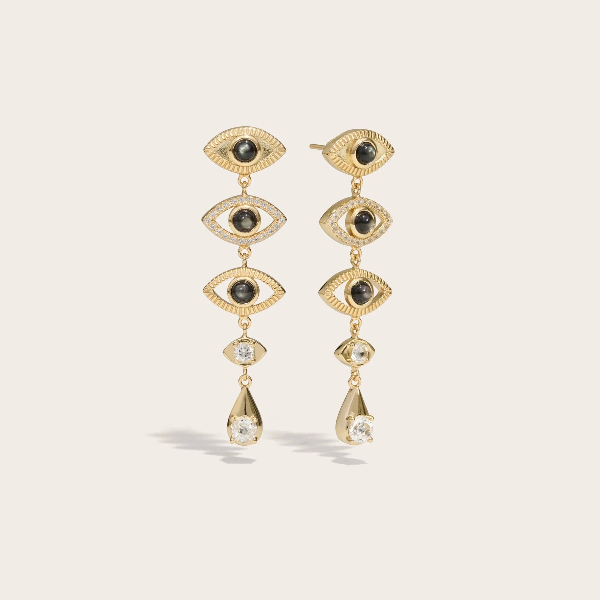 Awe Inspired - Third Eye Drop Earrings - 14K Yellow Gold Vermeil