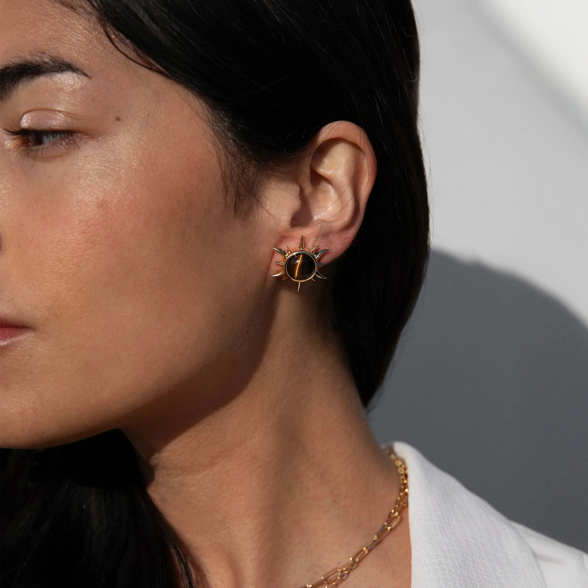 Awe Inspired - Tiger's Eye Triple Moon Studs -