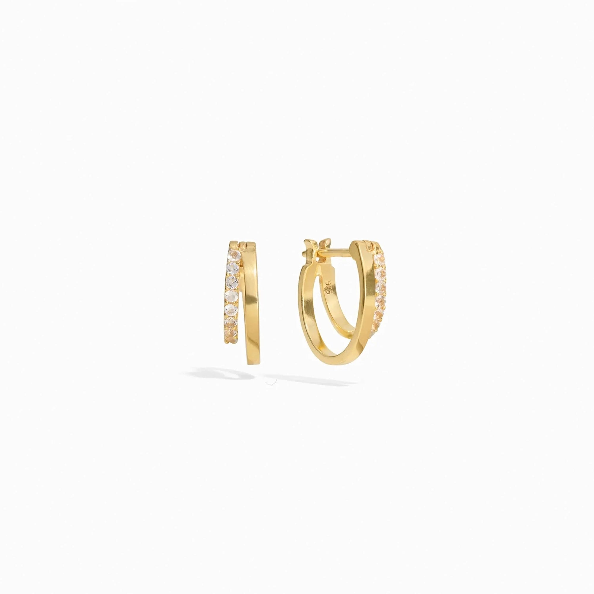 Awe Inspired - White Topaz Double Hoop Huggies - 14K Yellow Gold Vermeil