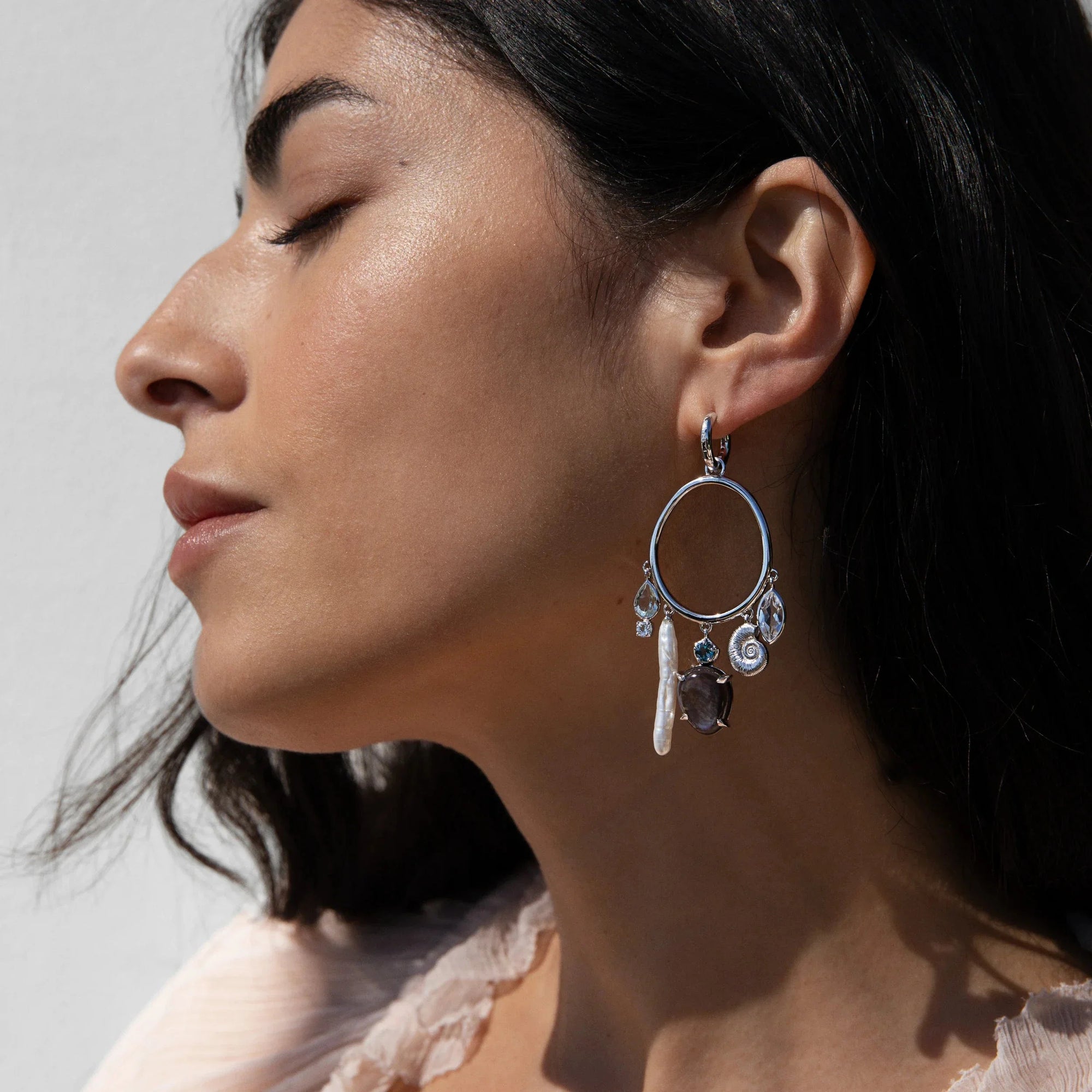 Awe Inspired - Deep Sea Gemstone Charm Hoops -