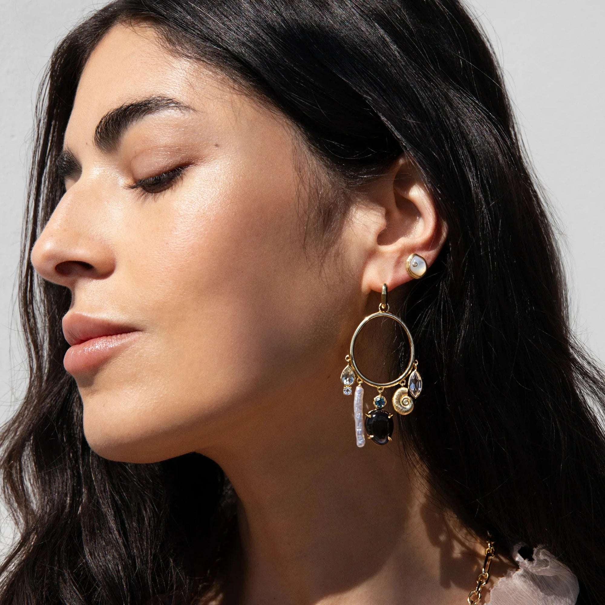 Awe Inspired - Deep Sea Gemstone Charm Hoops -