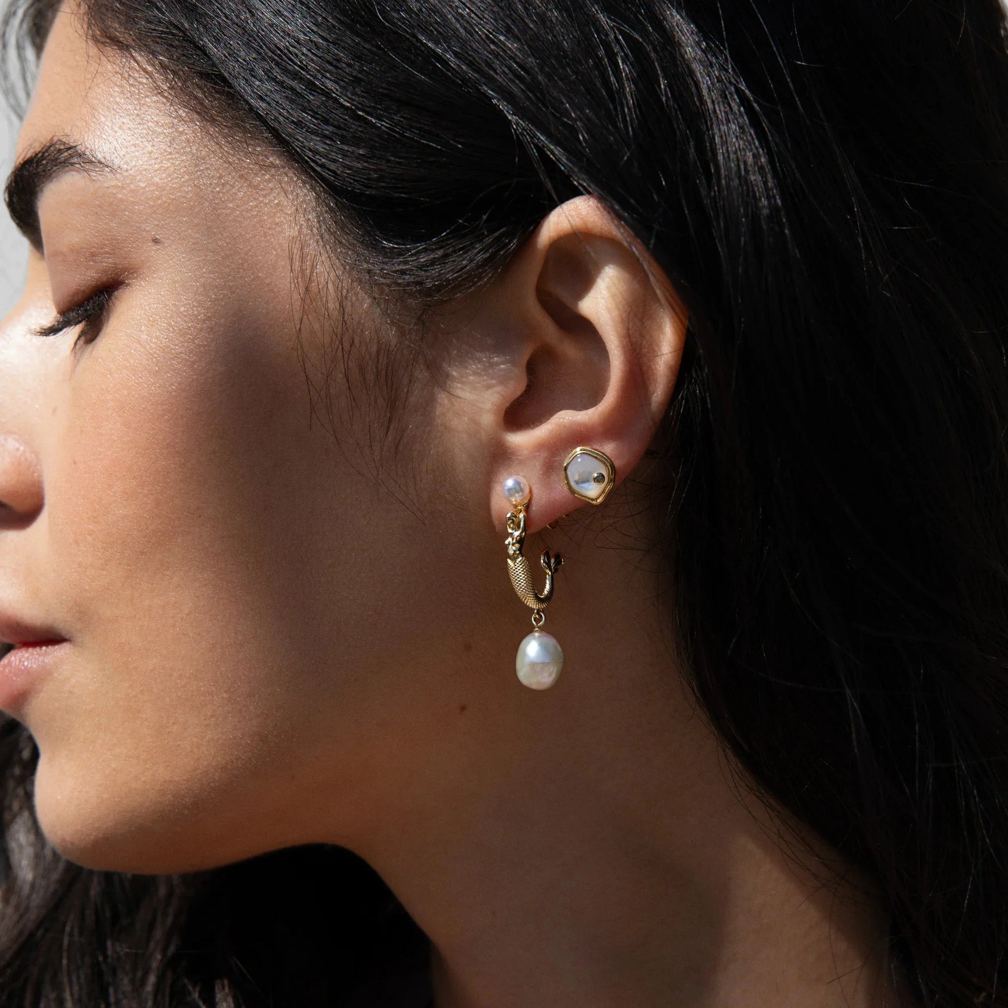 Awe Inspired - Organic Pearl Gemstone Studs -
