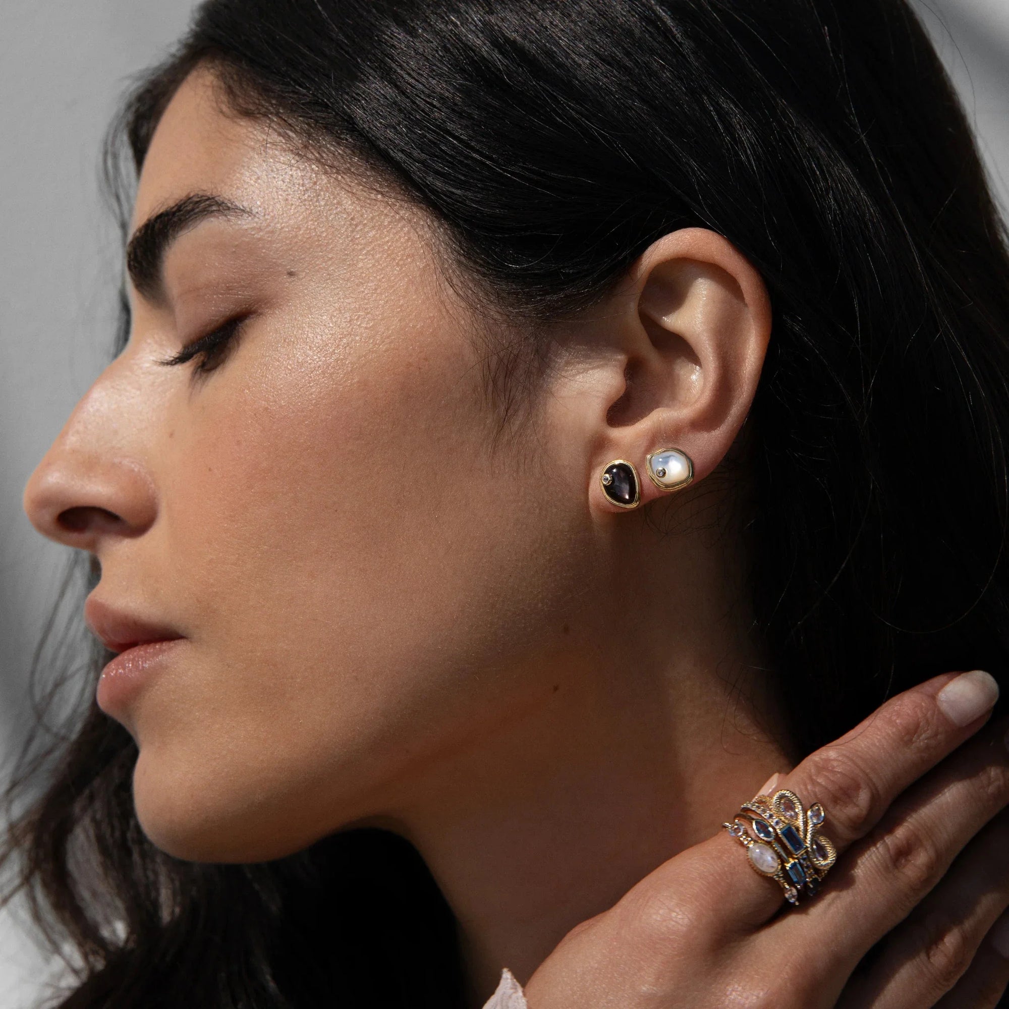 Awe Inspired - Organic Pearl Gemstone Studs -