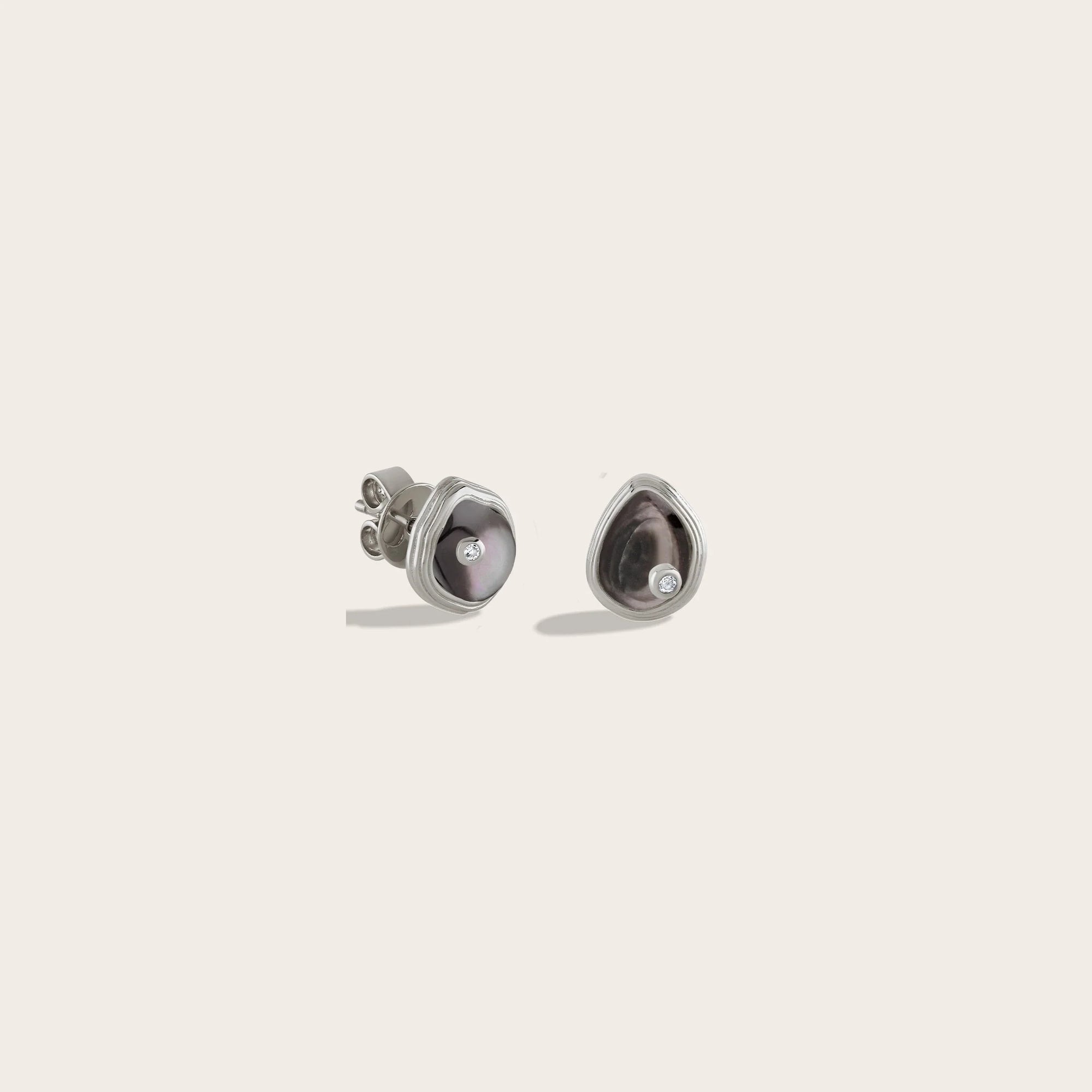 Awe Inspired - Organic Pearl Gemstone Studs - 925 Sterling Silver Black Mother of Pearl