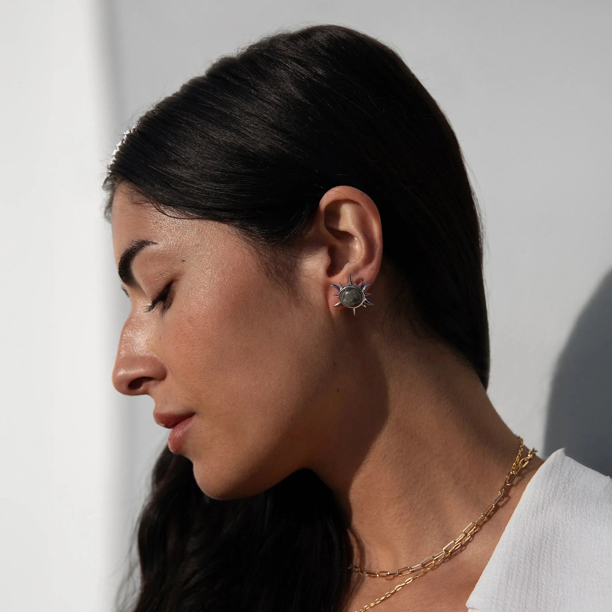 Awe Inspired - Labradorite Triple Moon Studs -