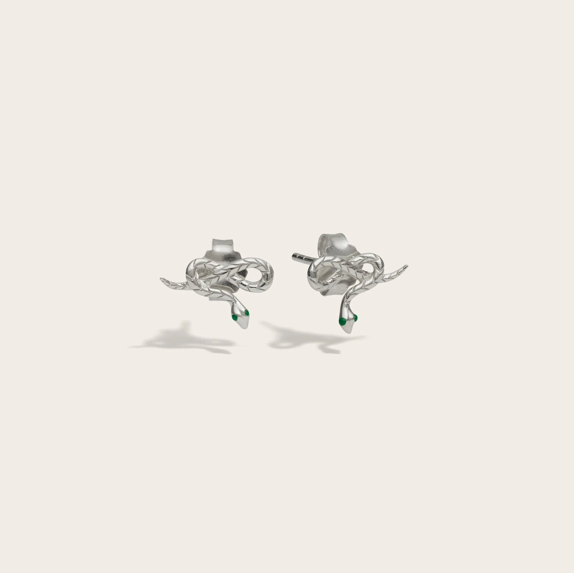 Awe Inspired - Emerald Eye Snake Studs - 925 Sterling Silver Pair