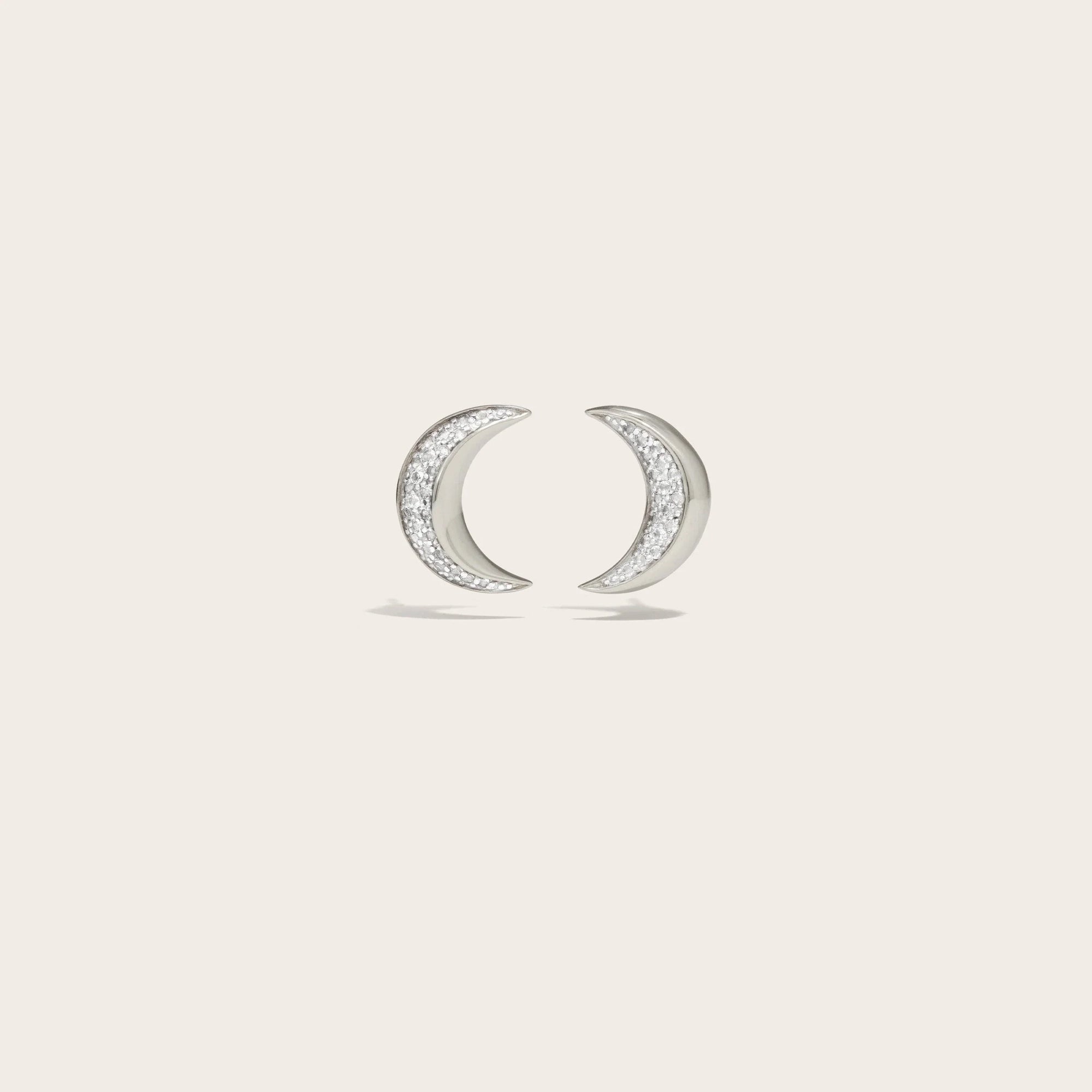Awe Inspired - Pavé Moon Studs - 925 Sterling Silver