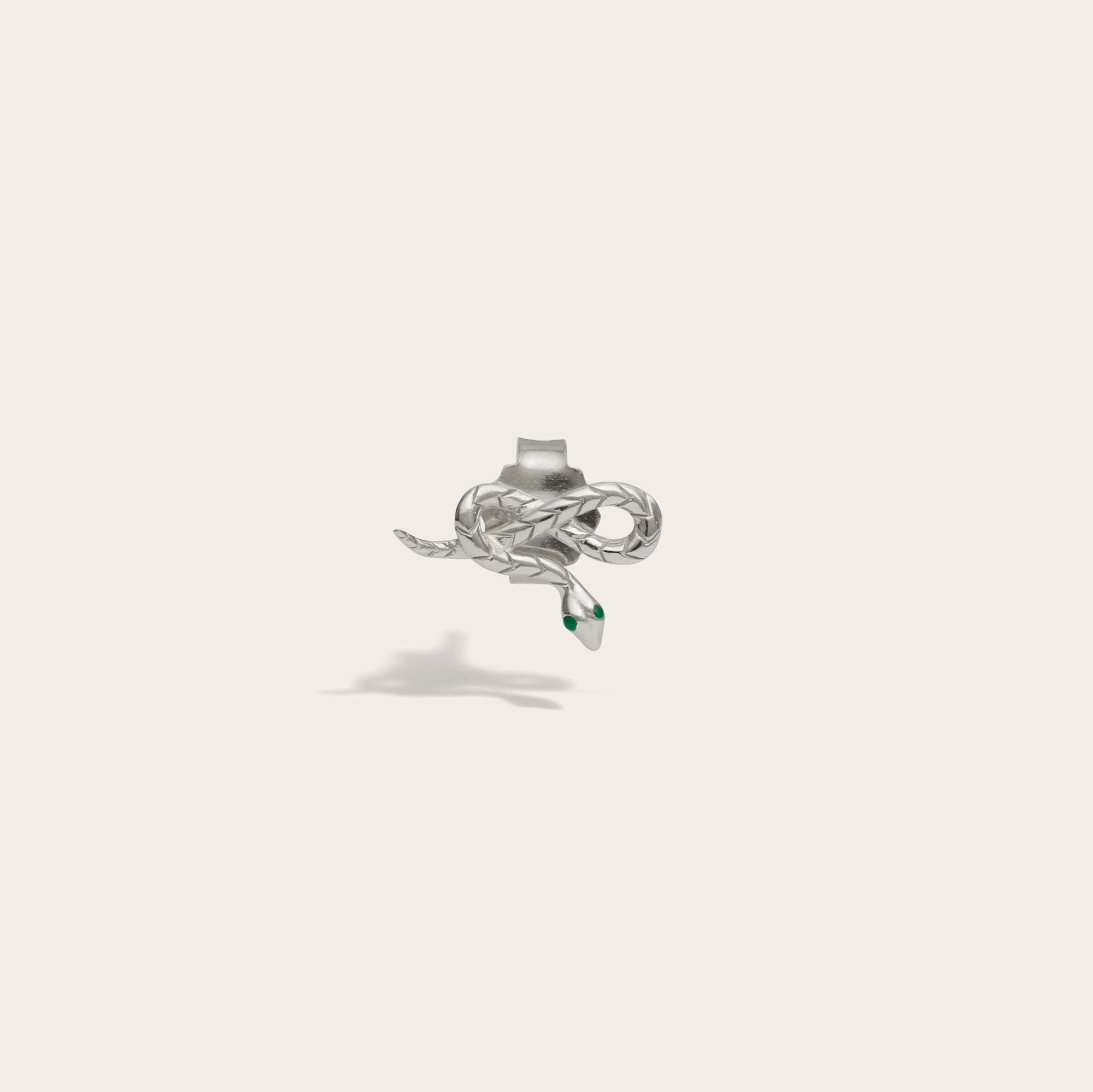 Awe Inspired - Emerald Eye Snake Studs - 925 Sterling Silver Single