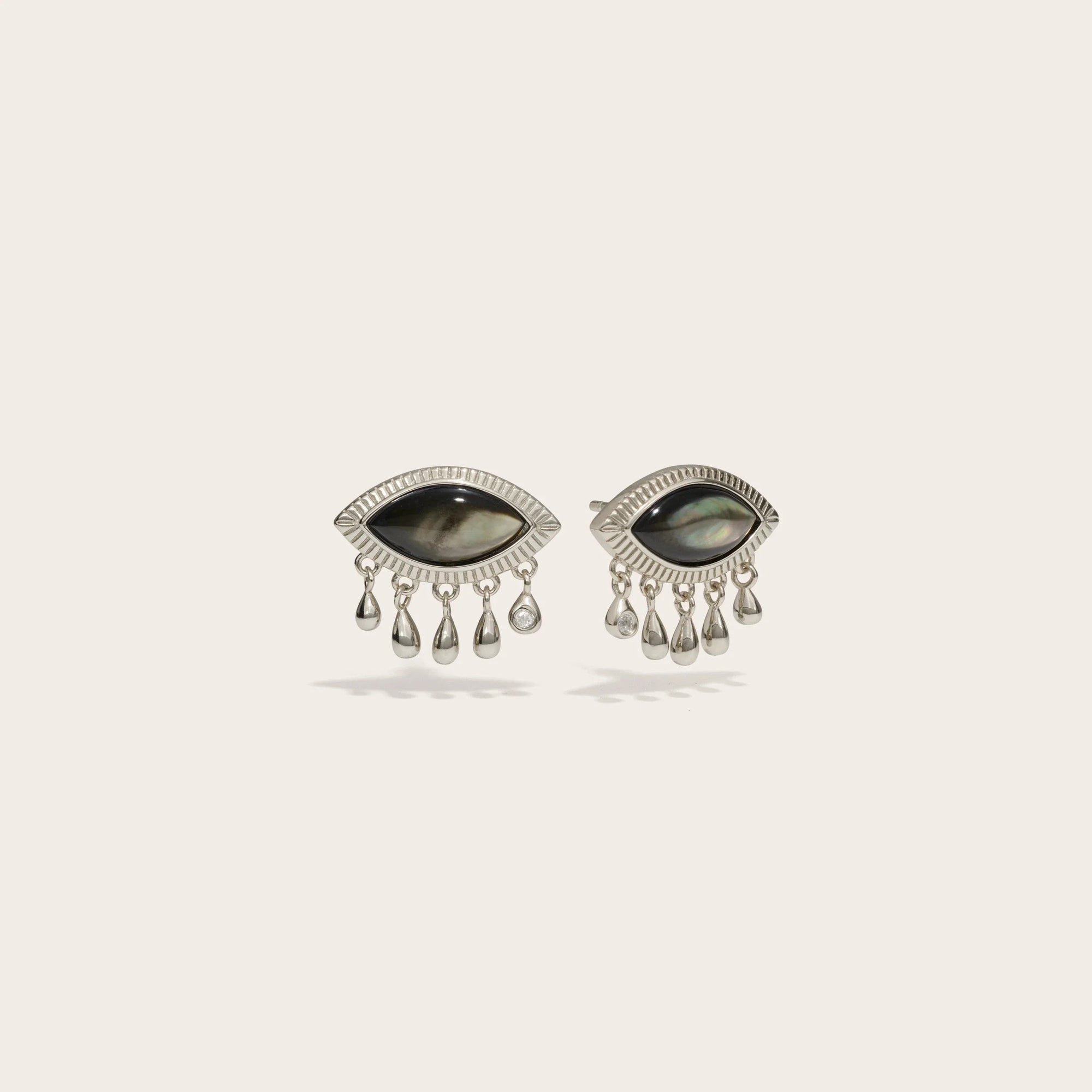 Awe Inspired - Third Eye Black Mother of Pearl Studs - 925 Sterling Silver