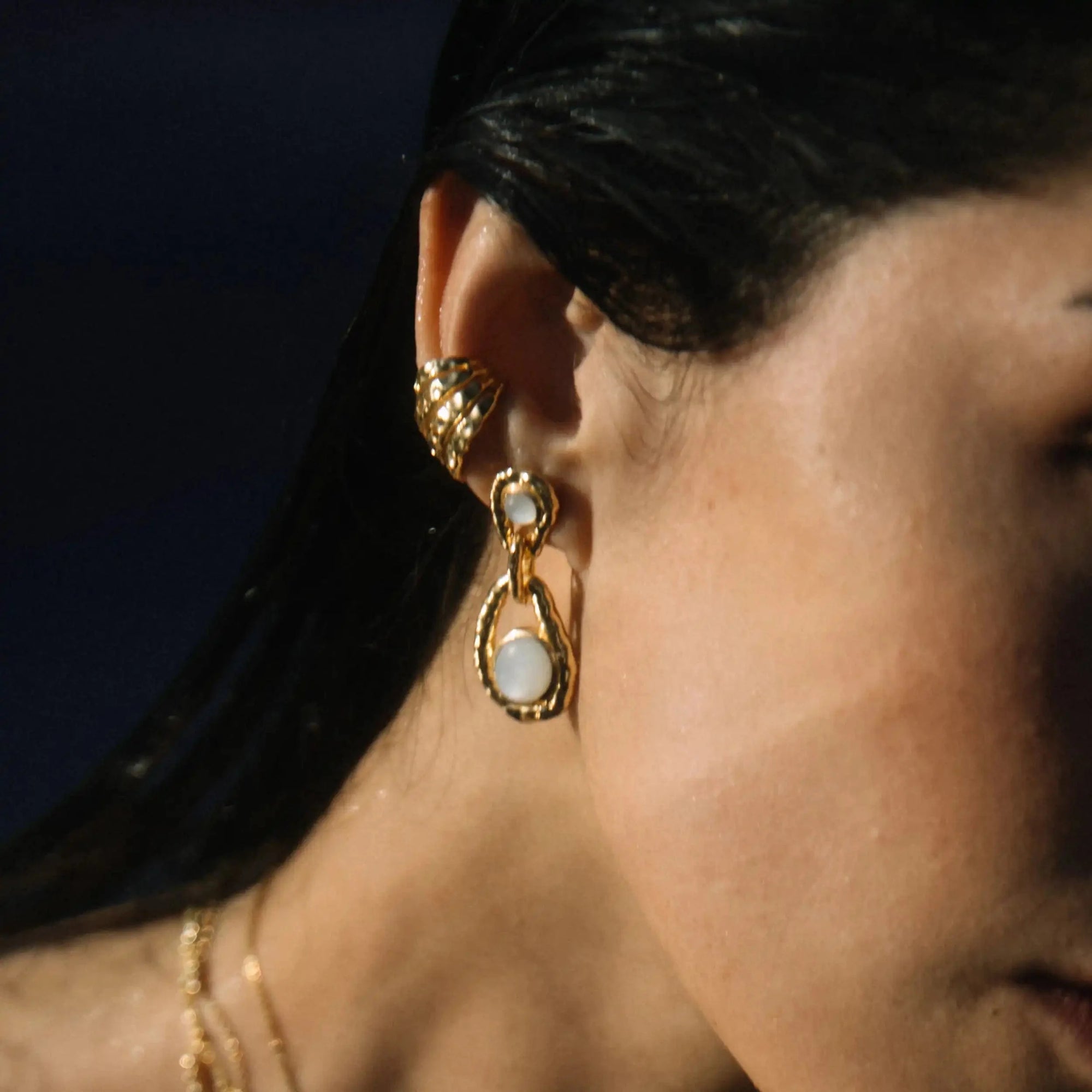 Awe Inspired - White Topaz Coral Ear Cuff -