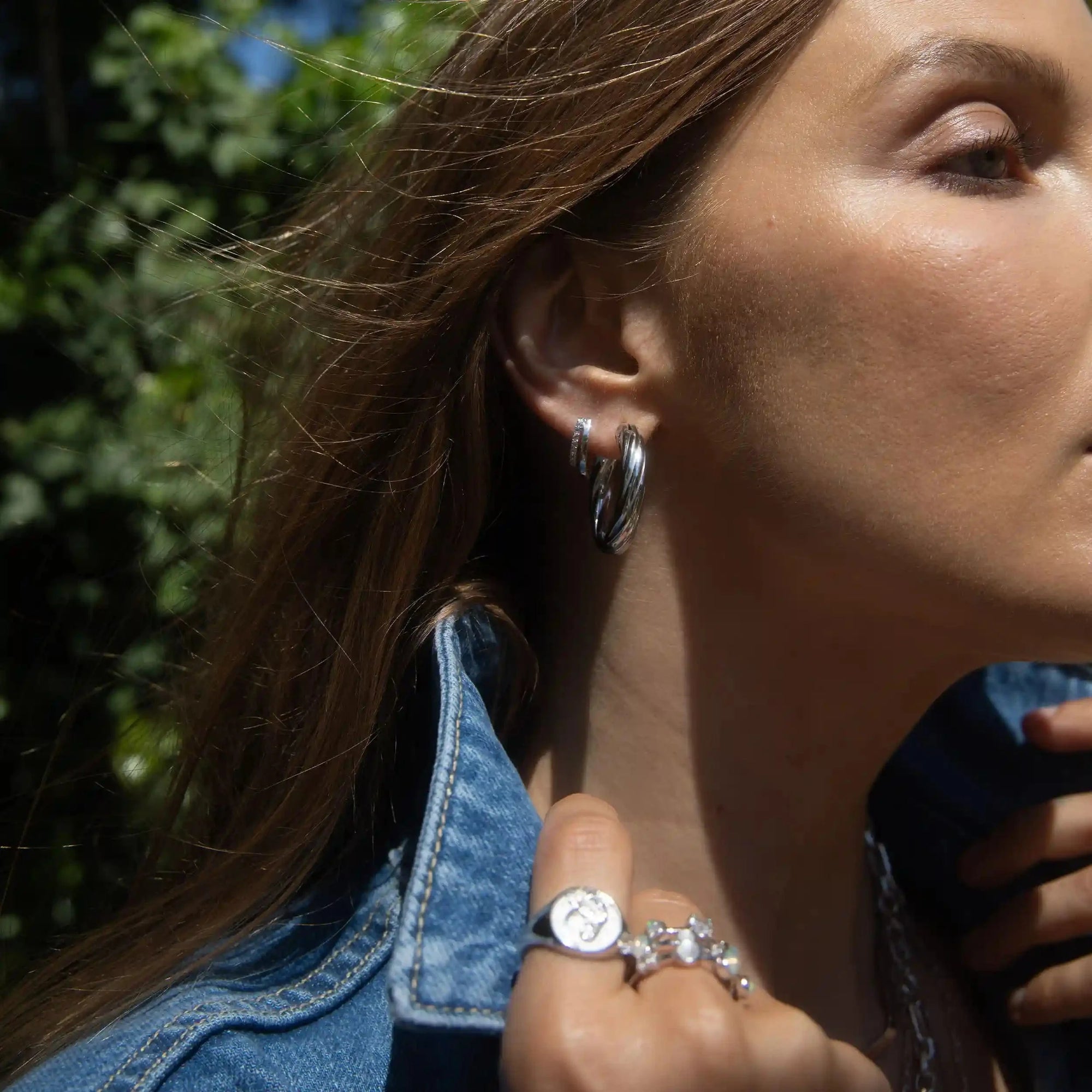 Awe Inspired - White Topaz Double Hoop Huggies -